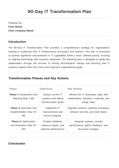 Free 90-Day IT Transformation Plan Template to Edit Online