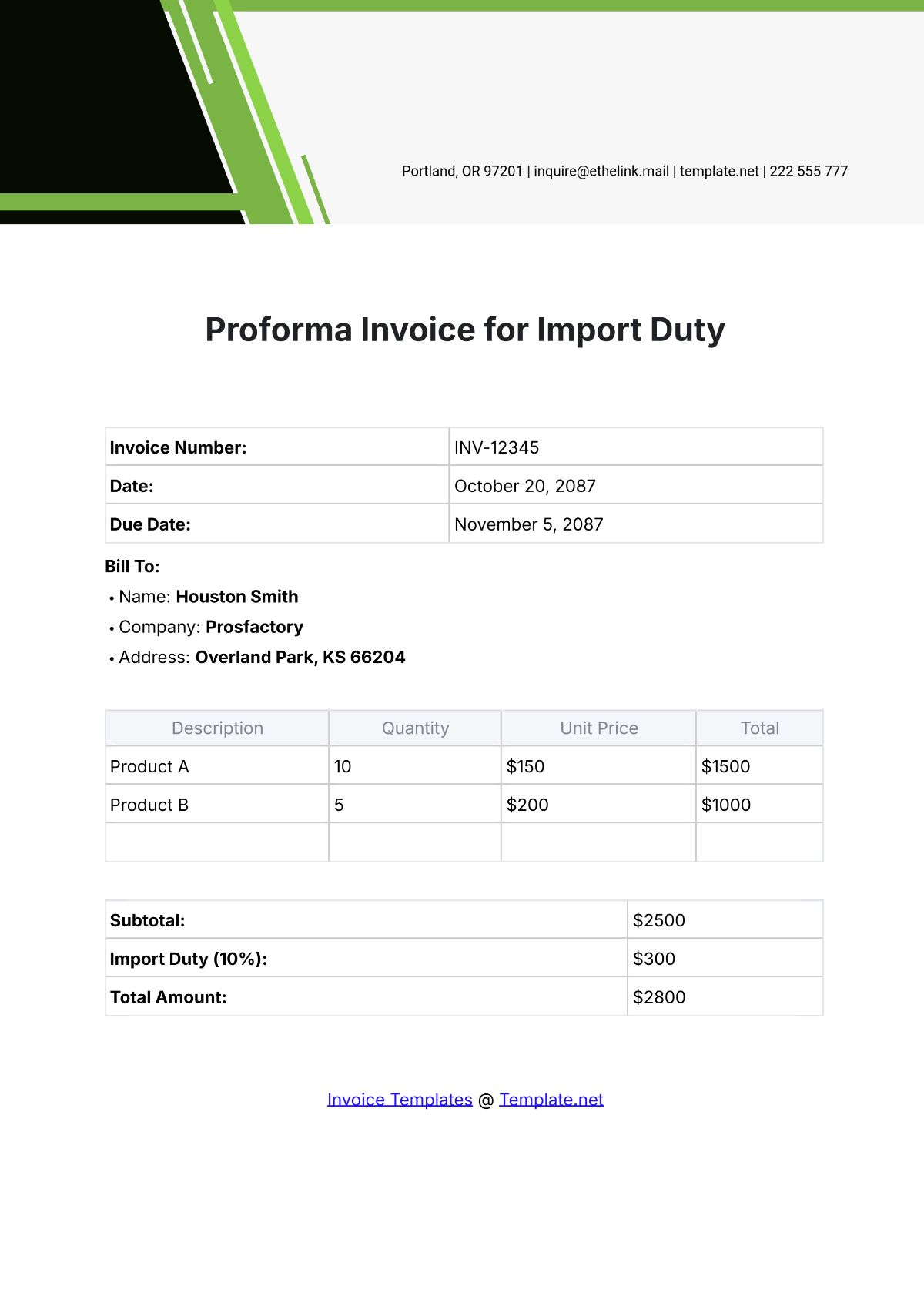 Proforma Invoice for Import Duty Template - Edit Online & Download