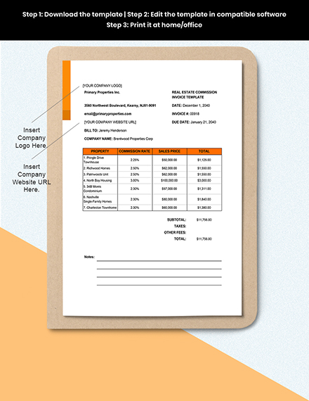 real estate agent commission invoice template word
