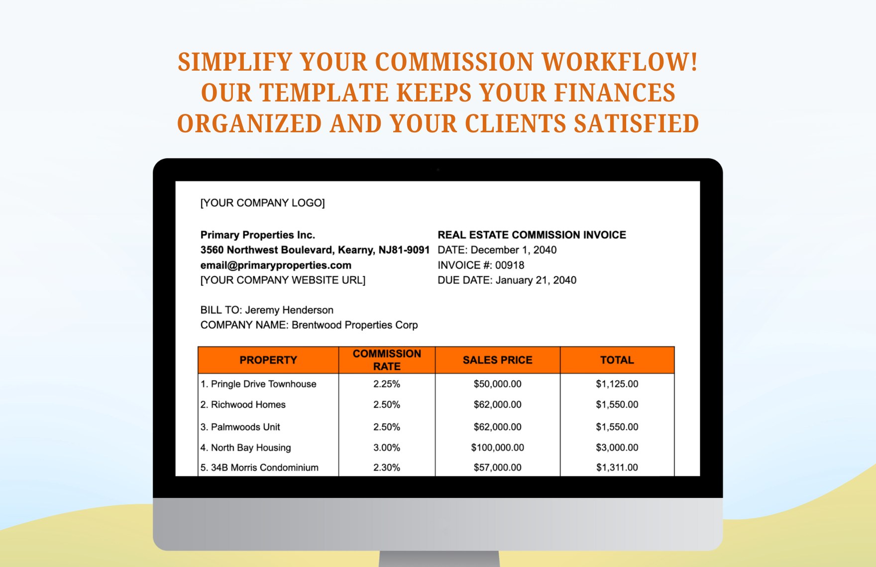 Real Estate Agent Commission Invoice Template