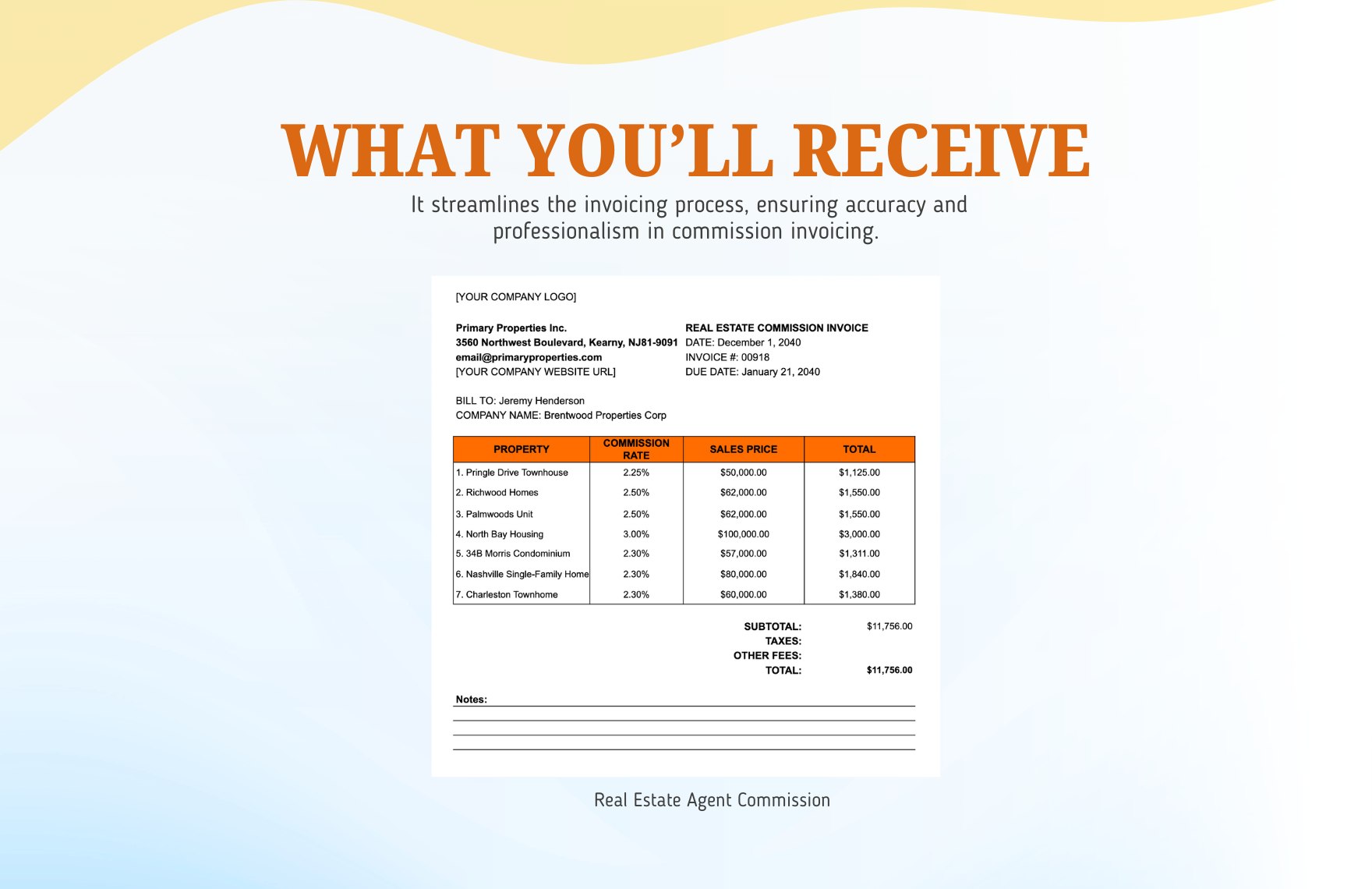 Real Estate Agent Commission Invoice Template