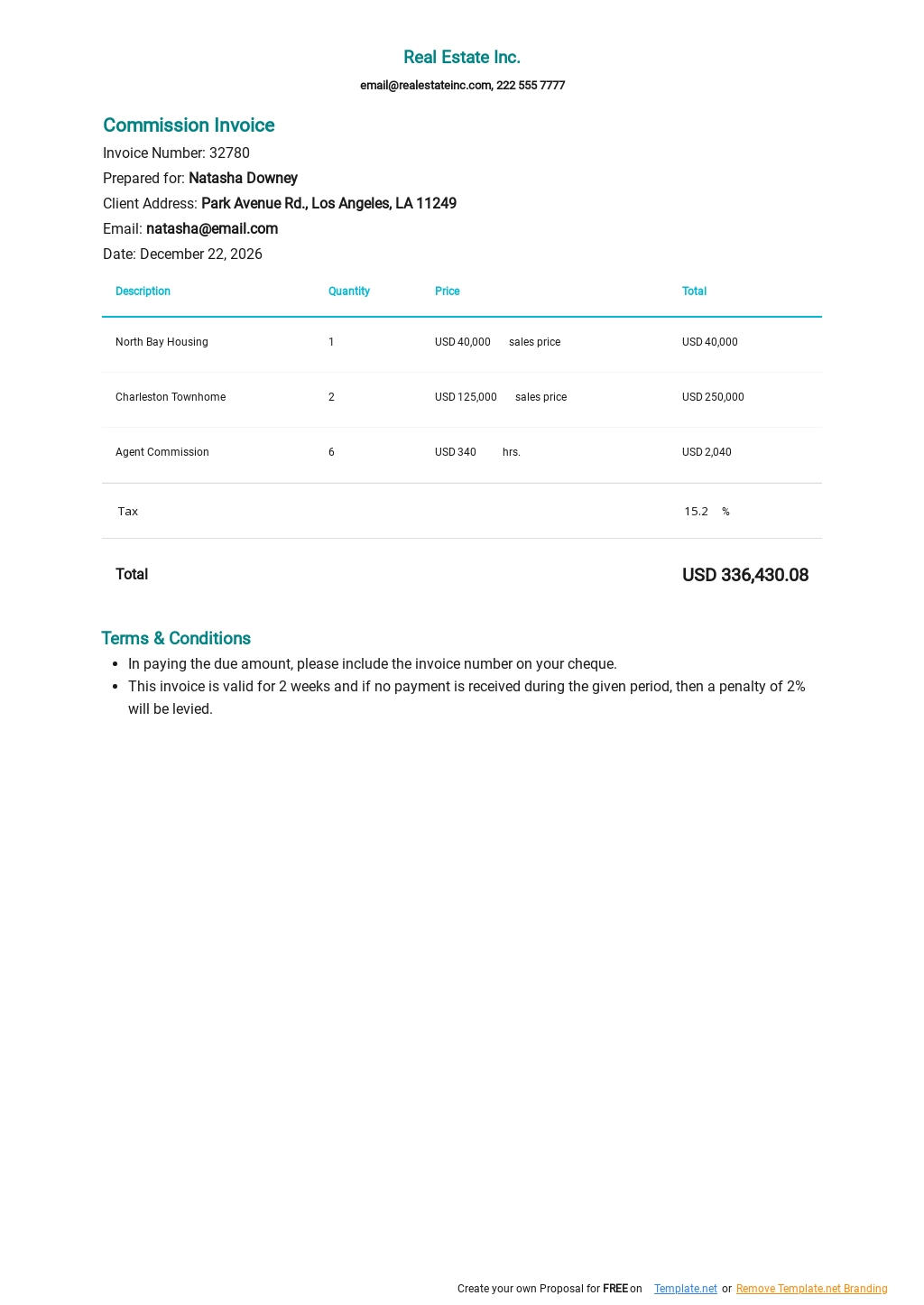 Free Real Estate Agent Commission Invoice Template Pdf Word Invoice ...