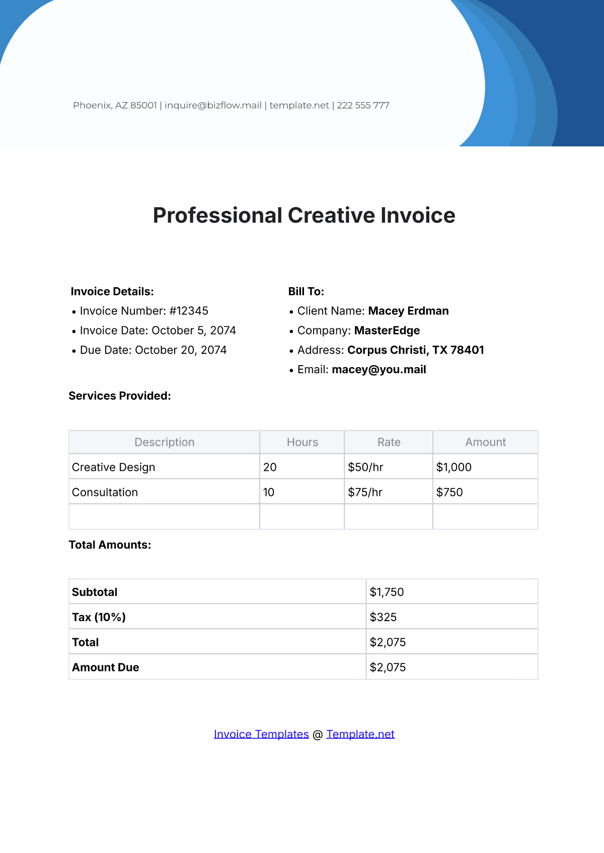 Professional Creative Invoice Template - Edit Online & Download