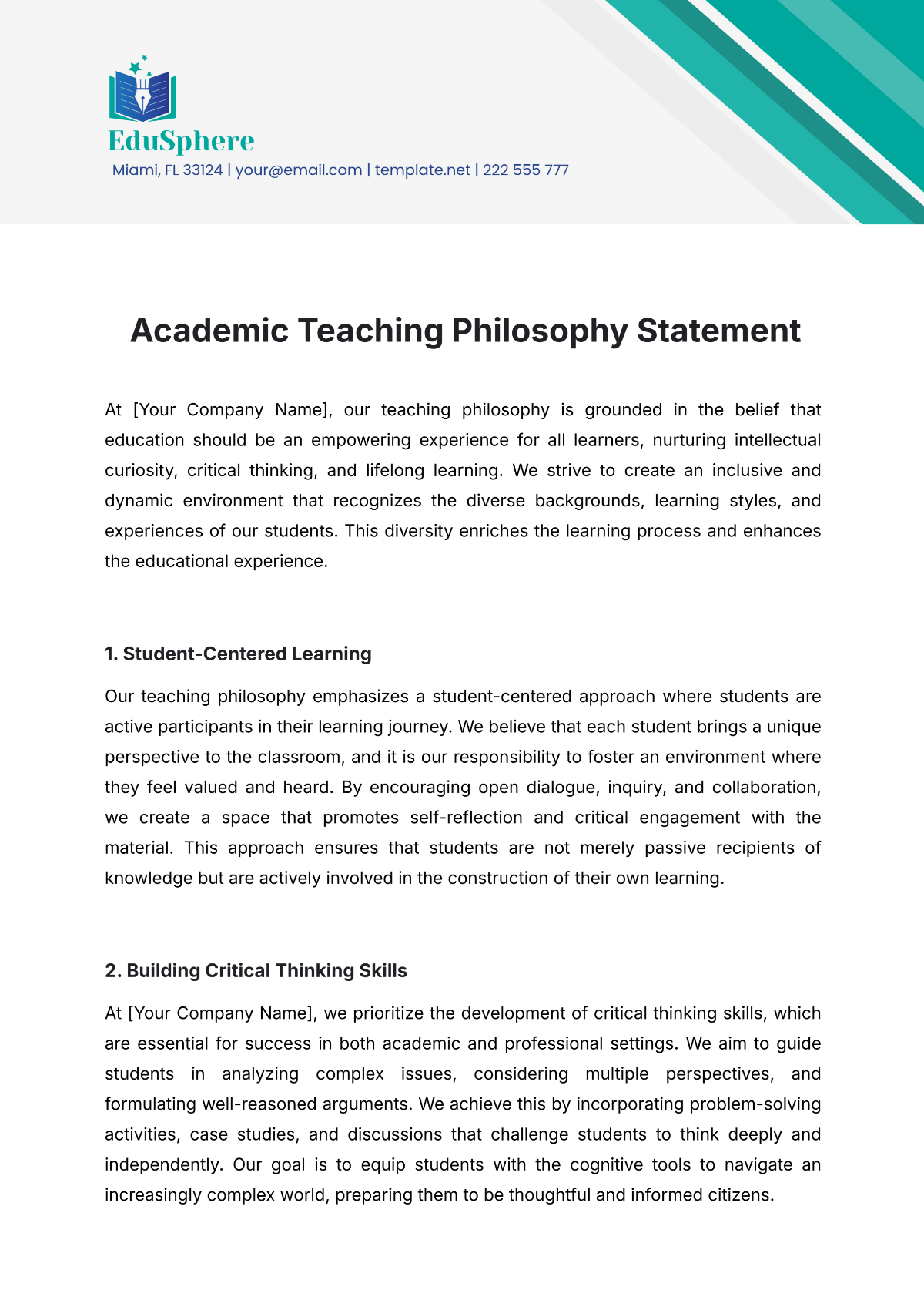 Academic Teaching Philosophy Statement Template - Edit Online & Download