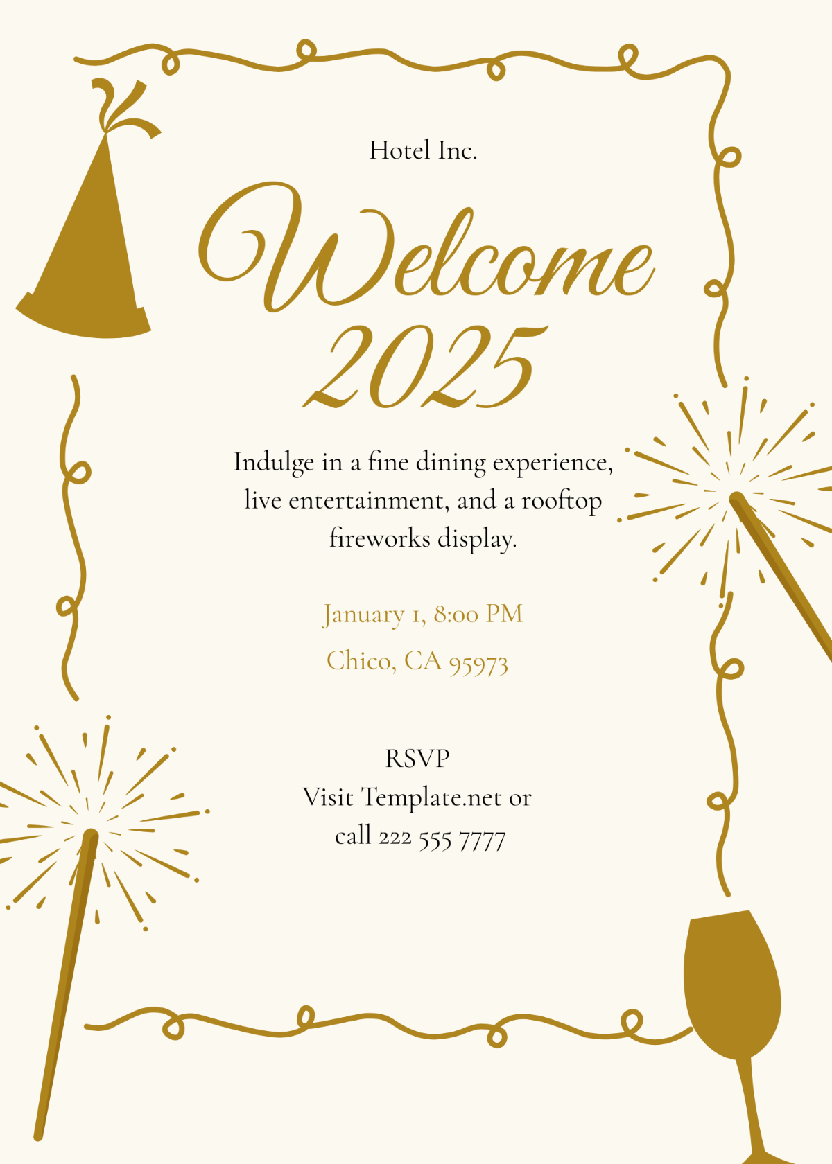 Free Gold Minimalist New Year’s Party Invitation Template - Edit Online & Download