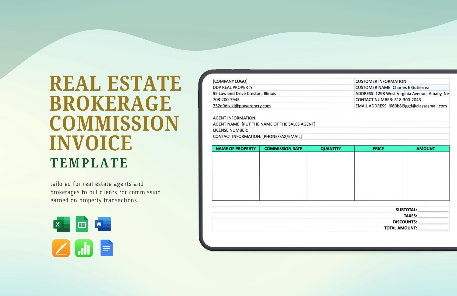 Real Estate Brokerage Commission Invoice Template in Word, Google Docs, Excel, Google Sheets, Apple Pages, Apple Numbers