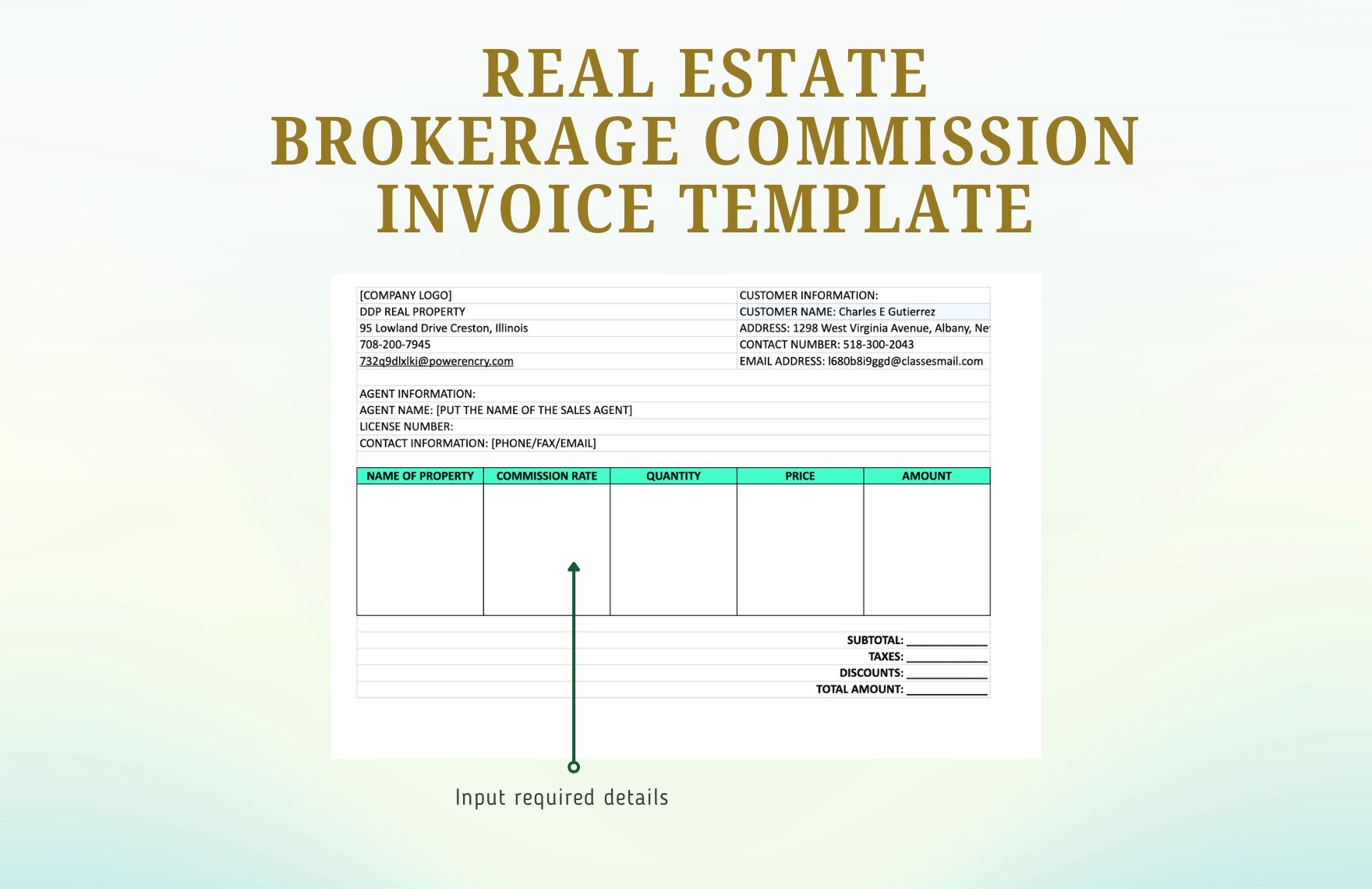 Real Estate Brokerage Commission Invoice Template