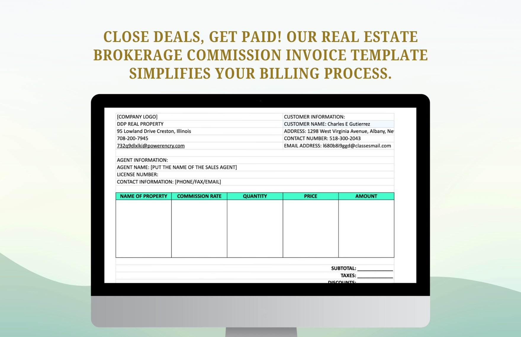 Real Estate Brokerage Commission Invoice Template