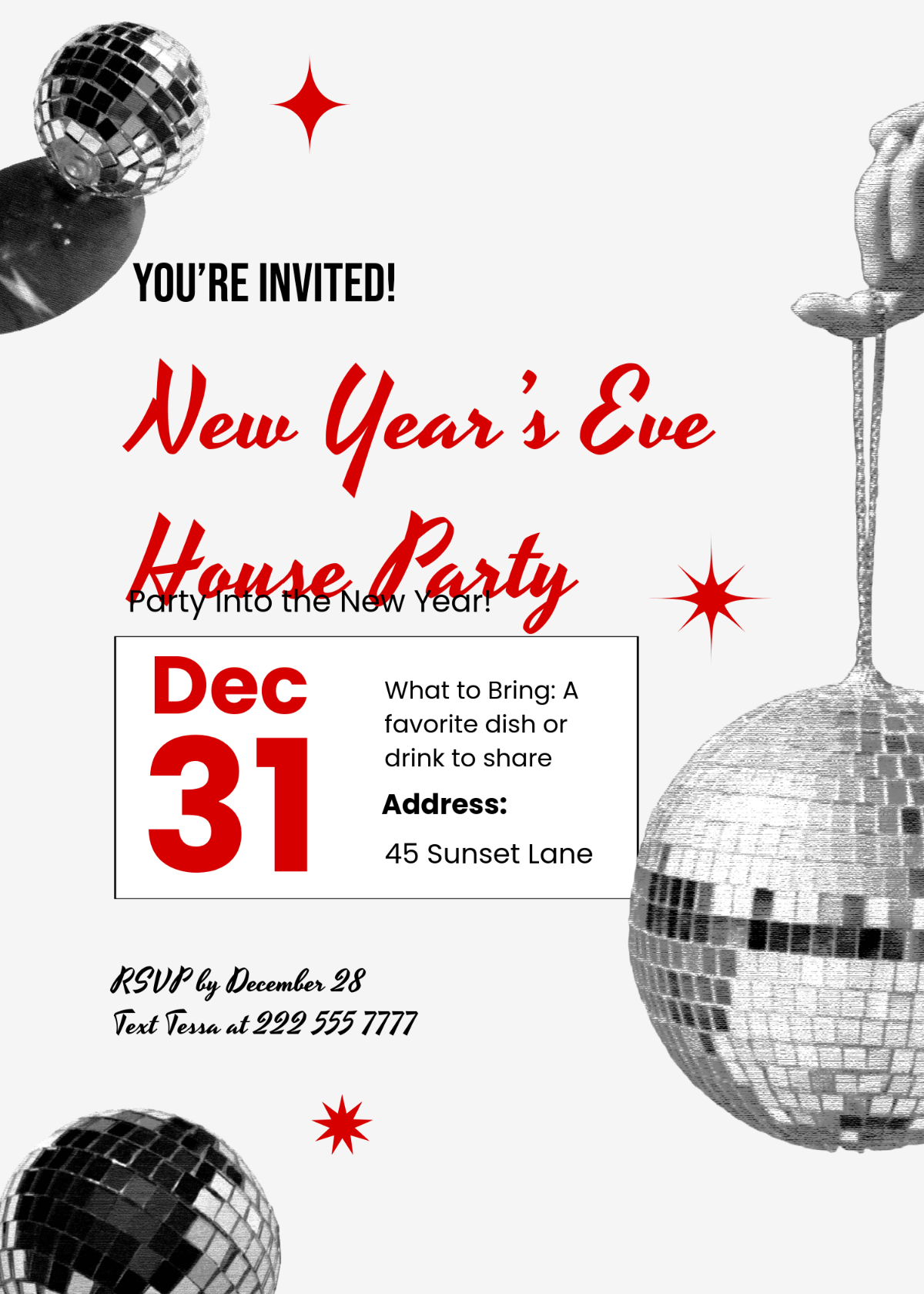 New Year Eve House Party Invitation Template - Edit Online & Download