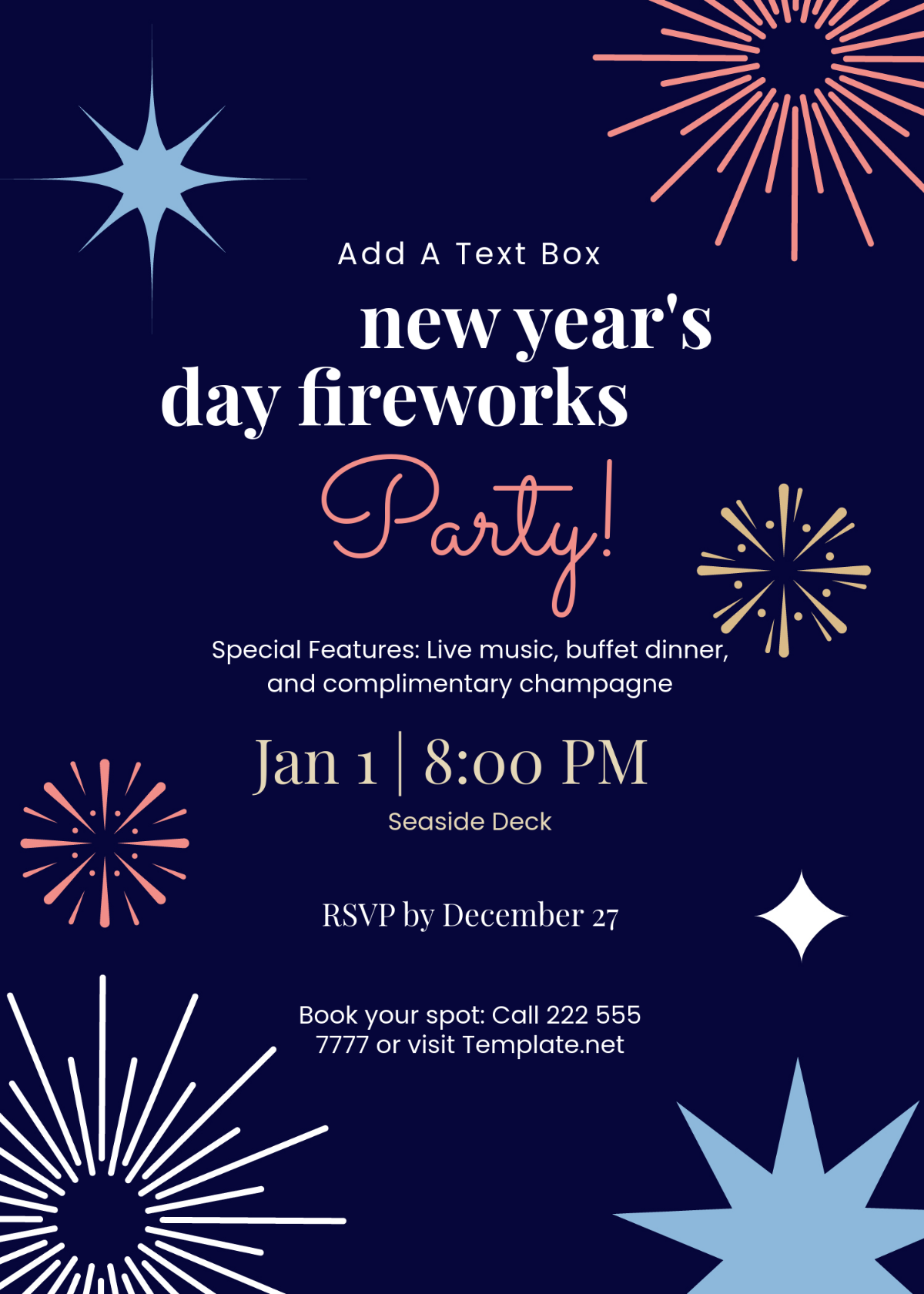 Free New Year's Day Fireworks Party Invitation Template - Edit Online & Download