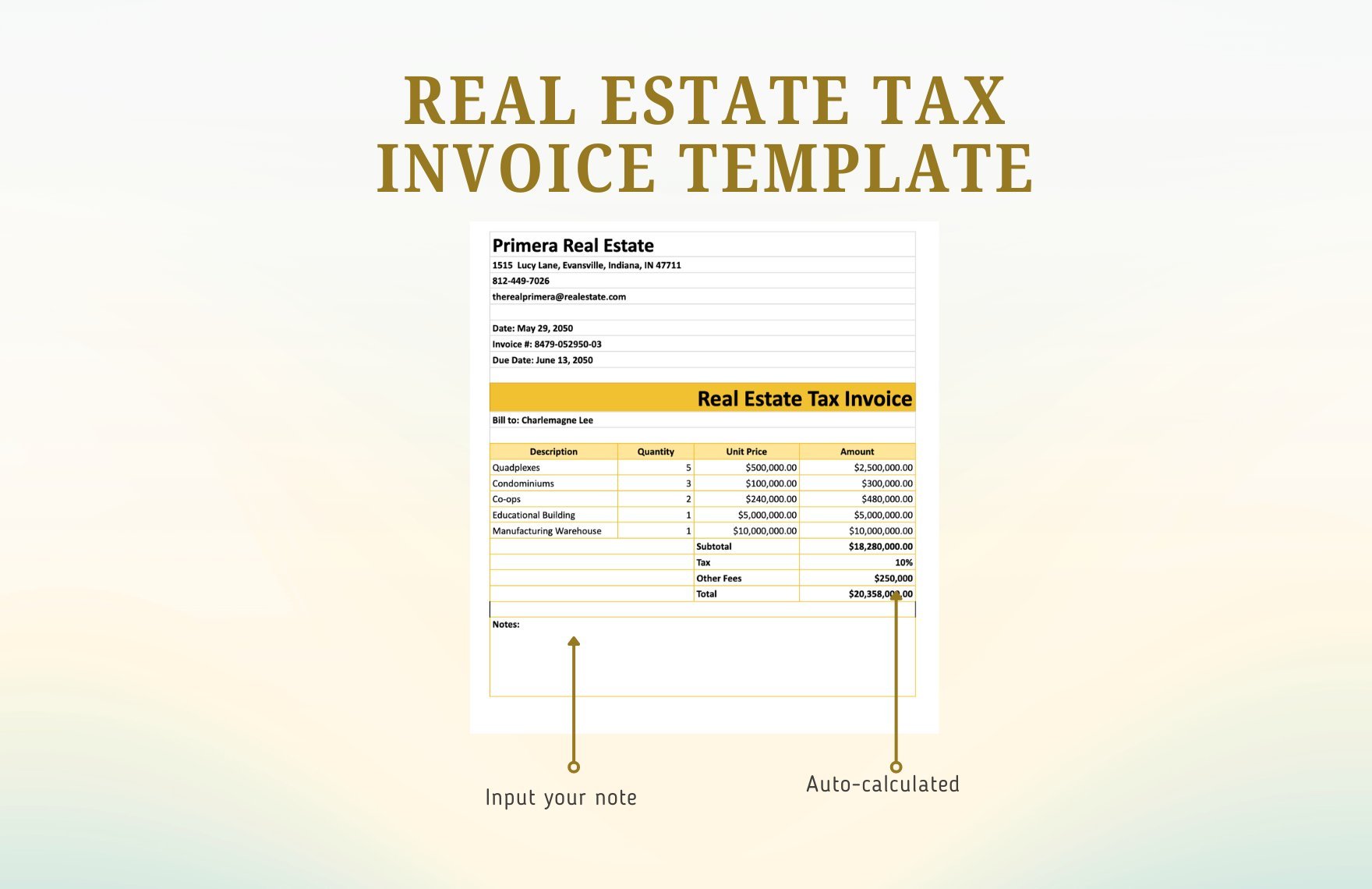 Real Estate Tax Invoice Template