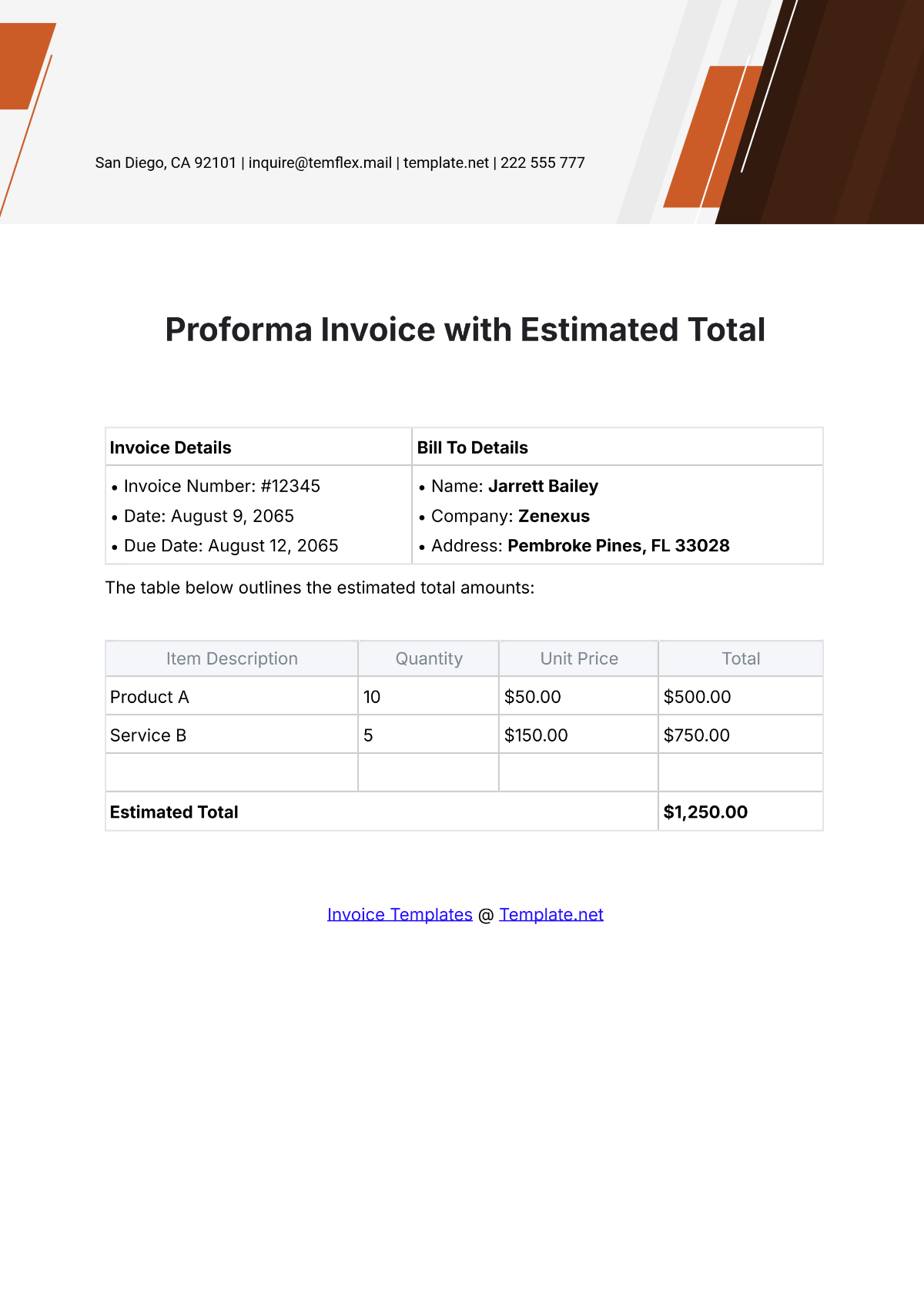 Proforma Invoice with Estimated Total Template - Edit Online & Download