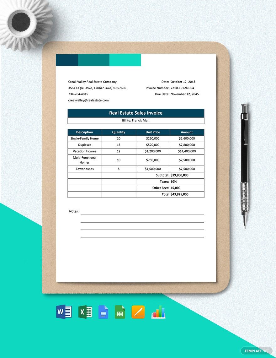 Free Real Estate Sales Invoice Template