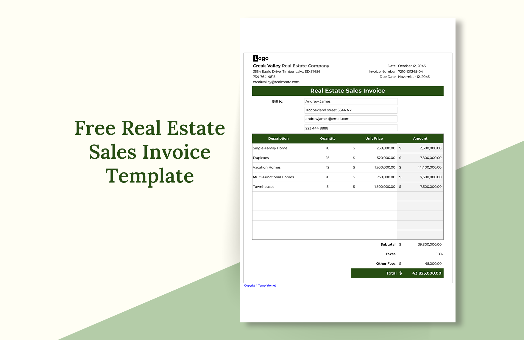 commercial real estate invoice template