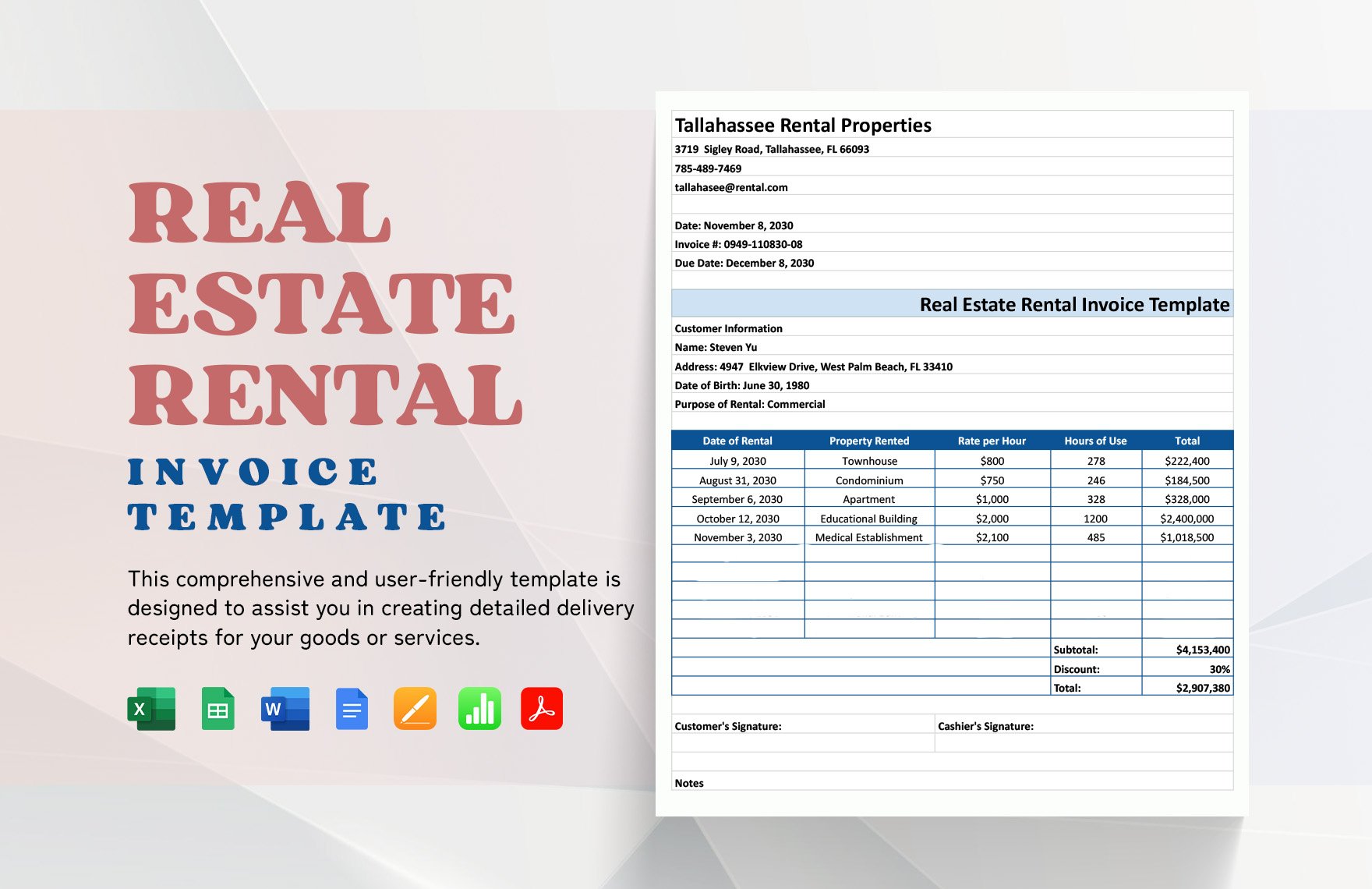 Free Real Estate Rental Invoice Template in Word, Google Docs, Excel, Google Sheets, Apple Pages, Apple Numbers