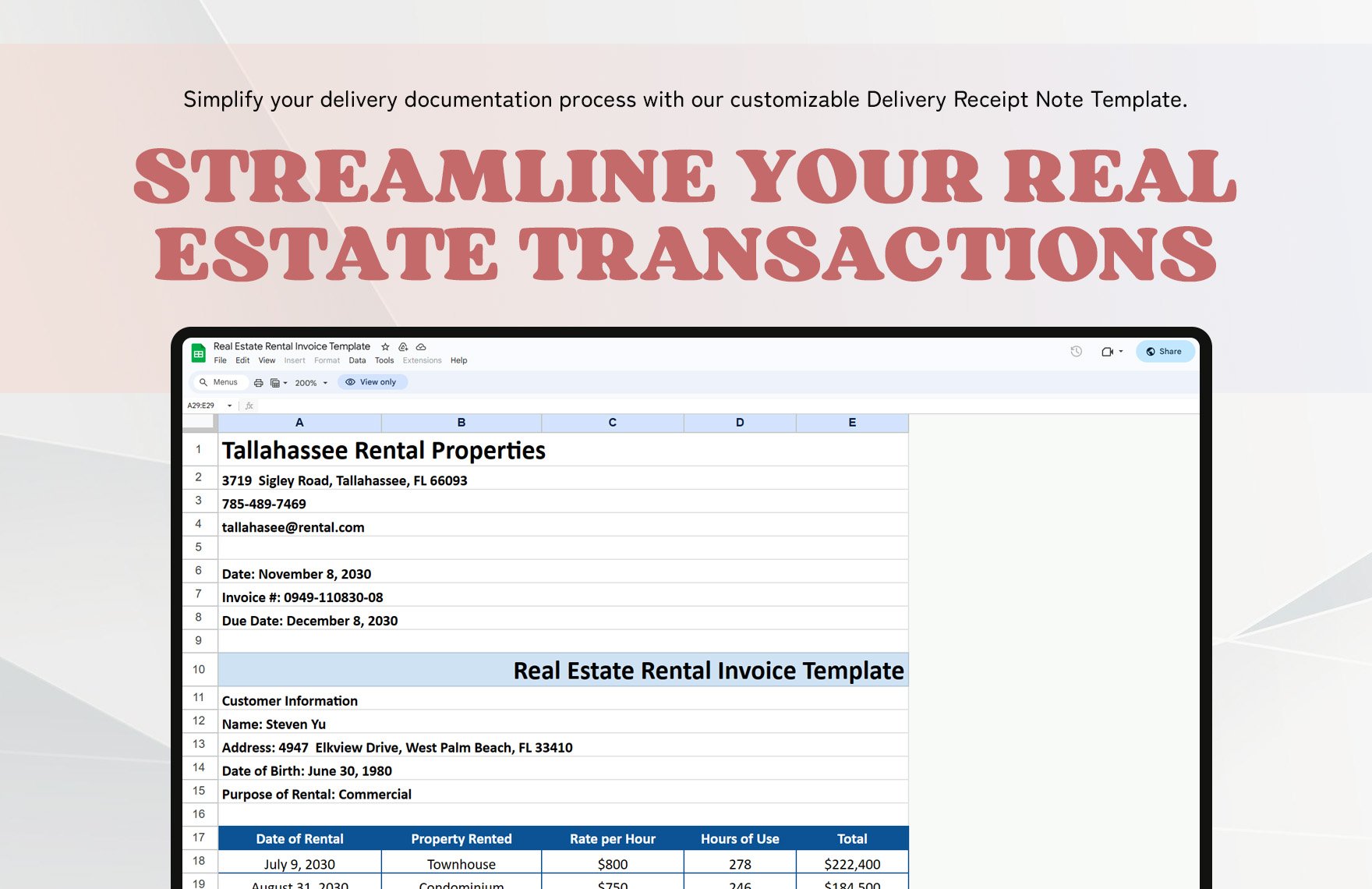 Real Estate Rental Invoice Template