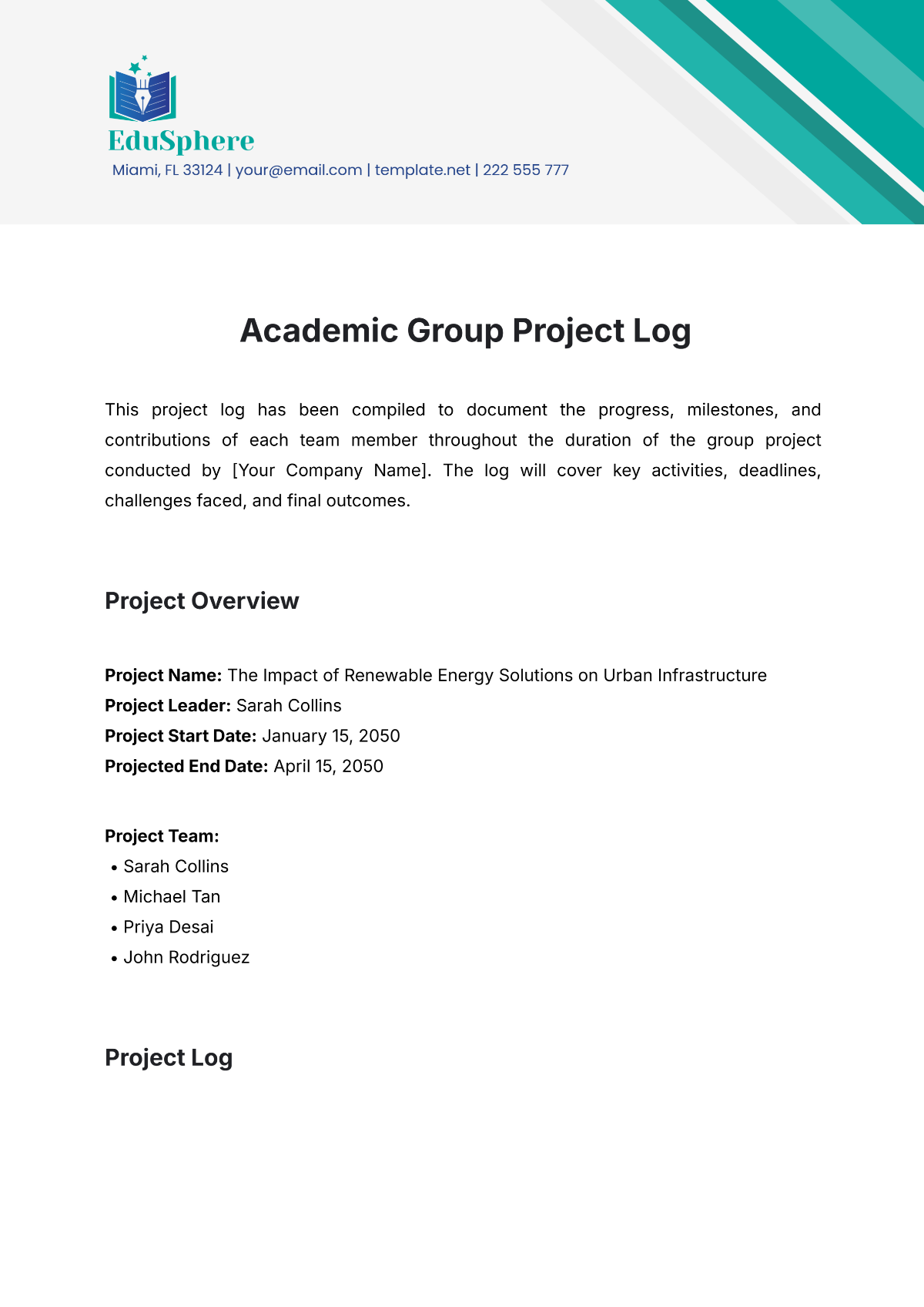 Academic Group Project Log Template - Edit Online & Download