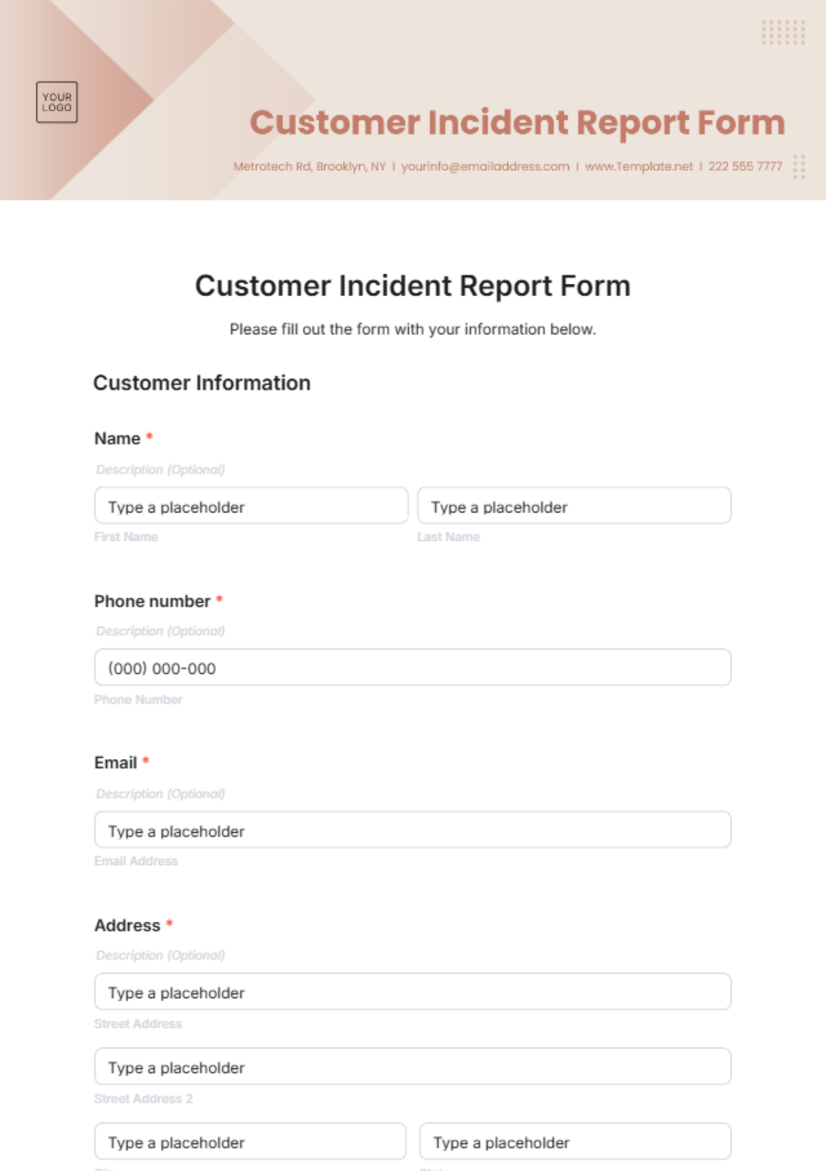 Customer Incident Report Form Template - Edit Online & Download