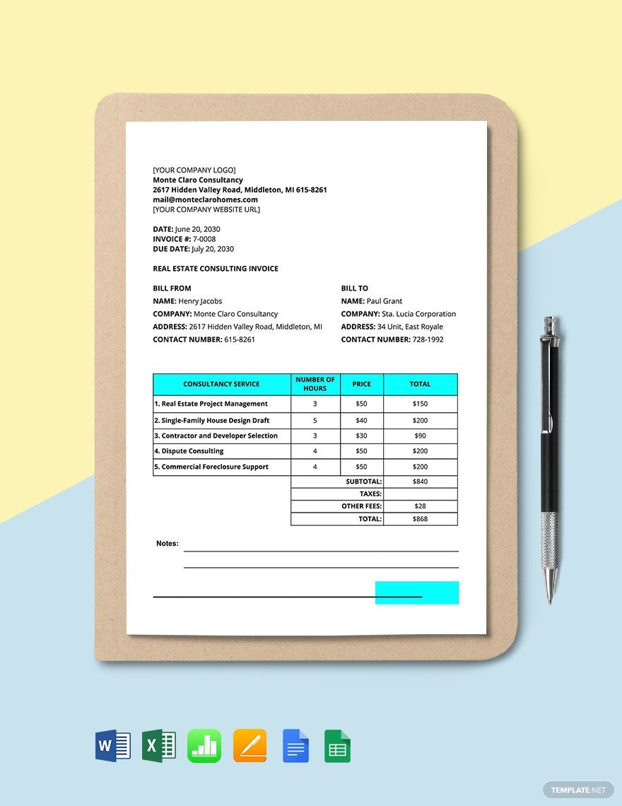 Free Real Estate Consulting Invoice Template