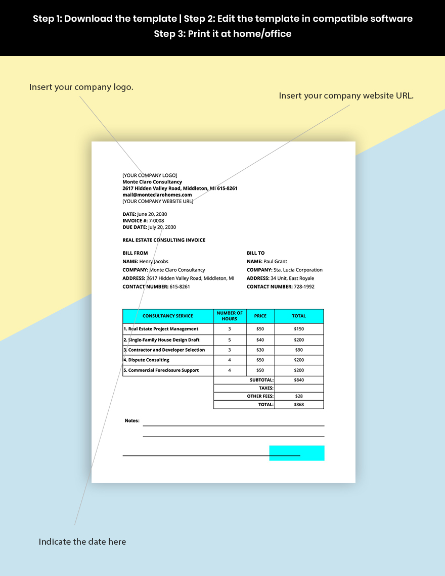 Real Estate Consulting Invoice Template Example