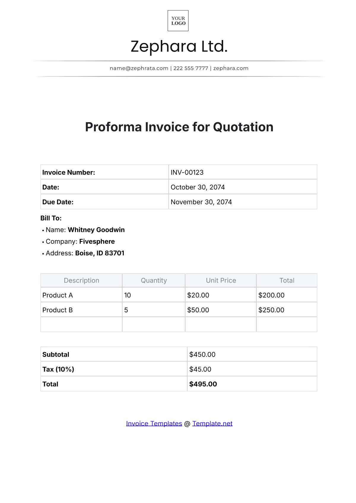 Proforma Invoice for Quotation Template - Edit Online & Download