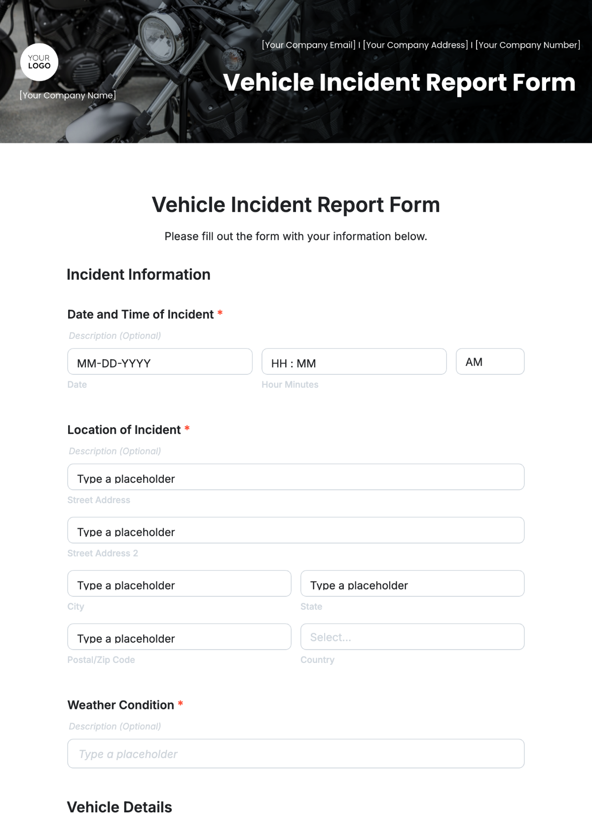 Vehicle Incident Report Form Template - Edit Online & Download