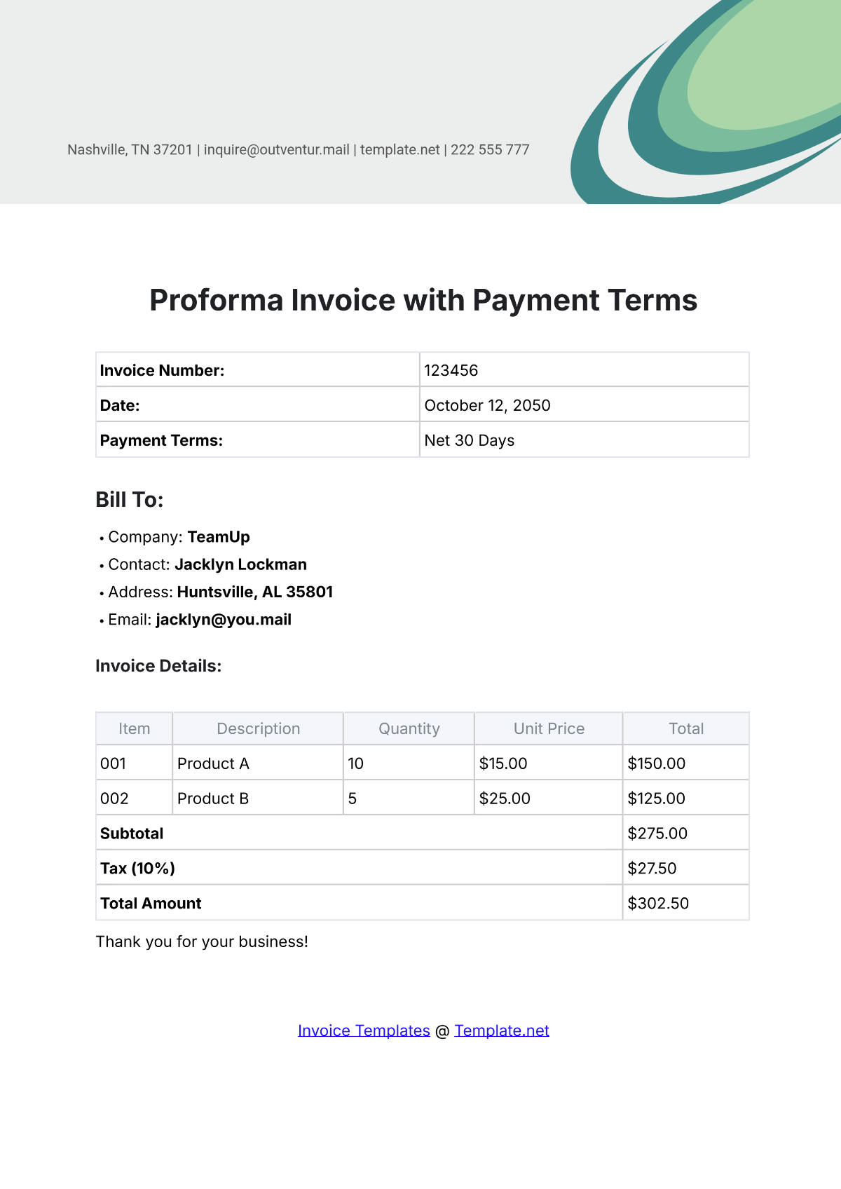 Proforma Invoice with Payment Terms Template - Edit Online & Download