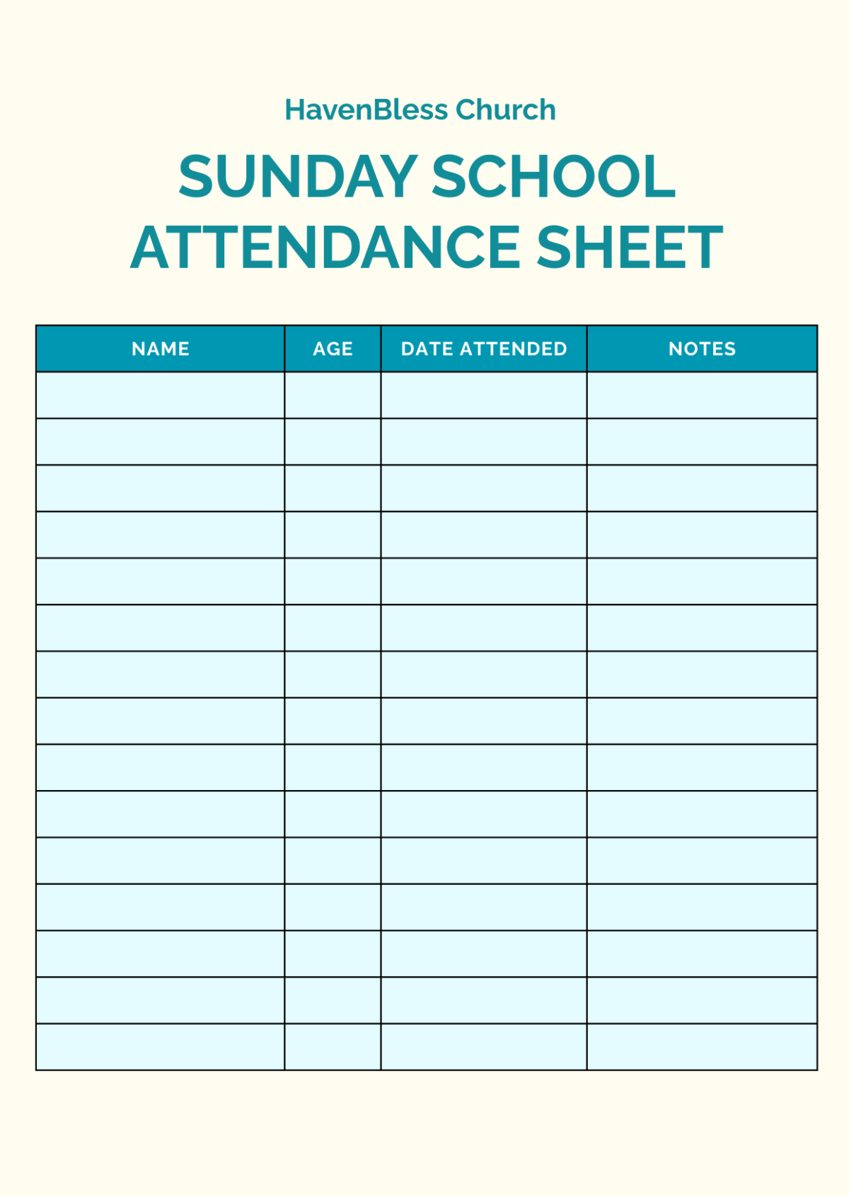 Free Sunday School Attendance Sheet Template - Edit Online & Download