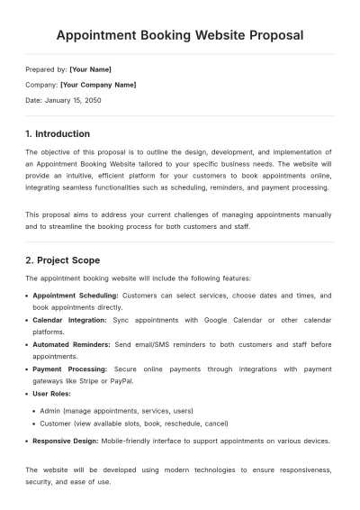 Free Appointment Booking Website Proposal Template to Edit Online