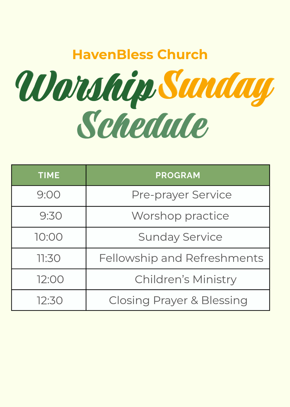 Free Worship Sunday Schedule Template - Edit Online & Download