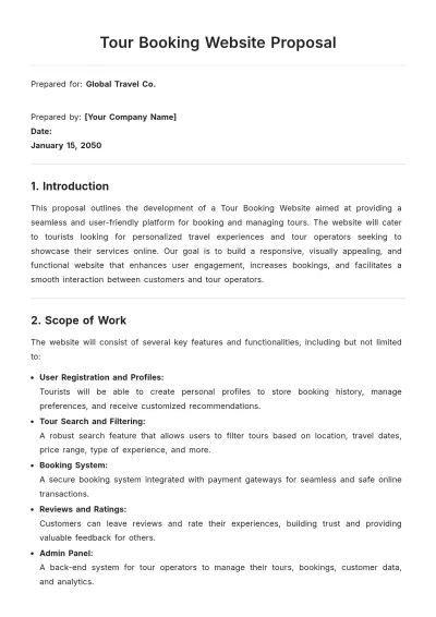 Free Tour Booking Website Proposal Template to Edit Online