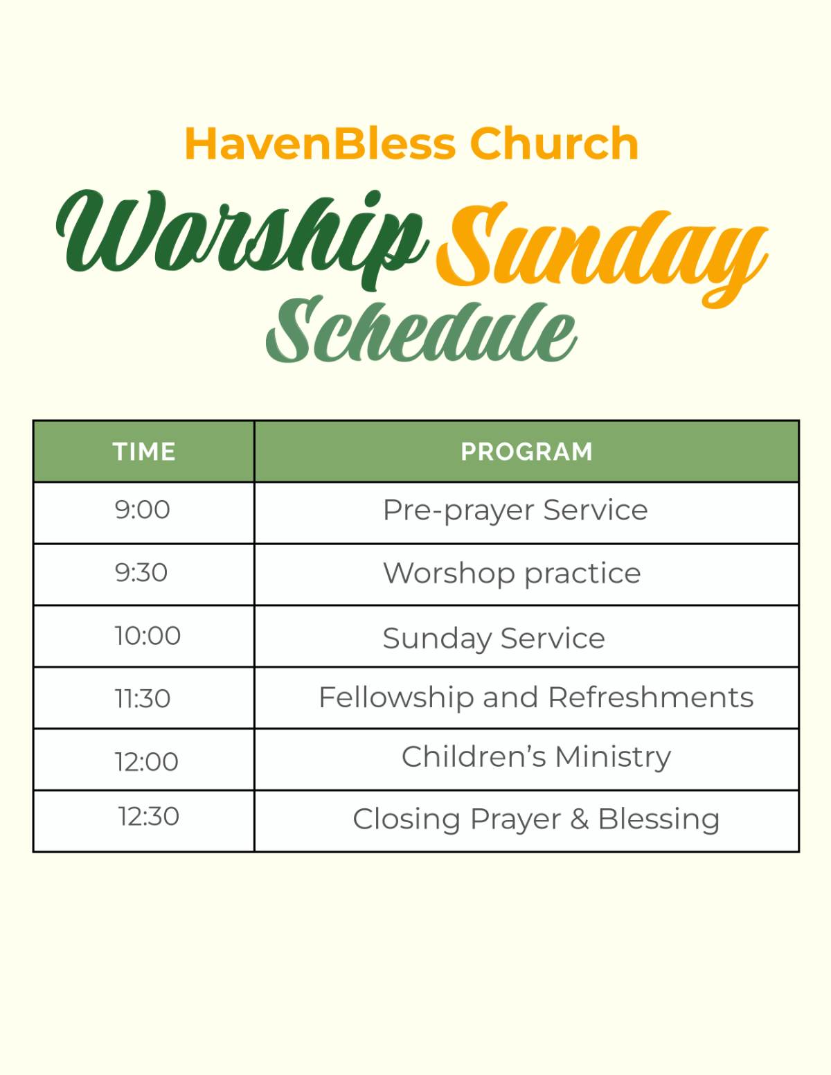 Worship Sunday Schedule Template - Edit Online & Download