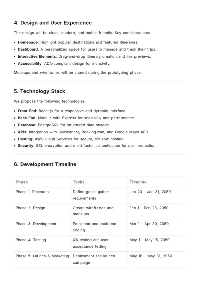 Free Itinerary Listing Website Proposal Template to Edit Online