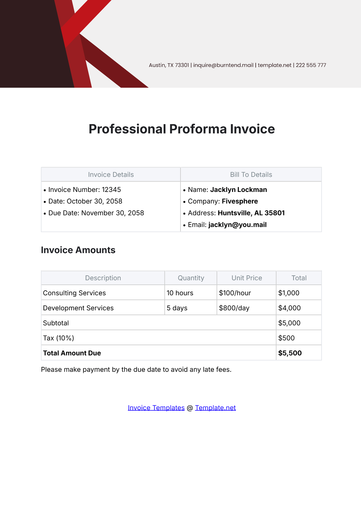 Professional Proforma Invoice Template - Edit Online & Download