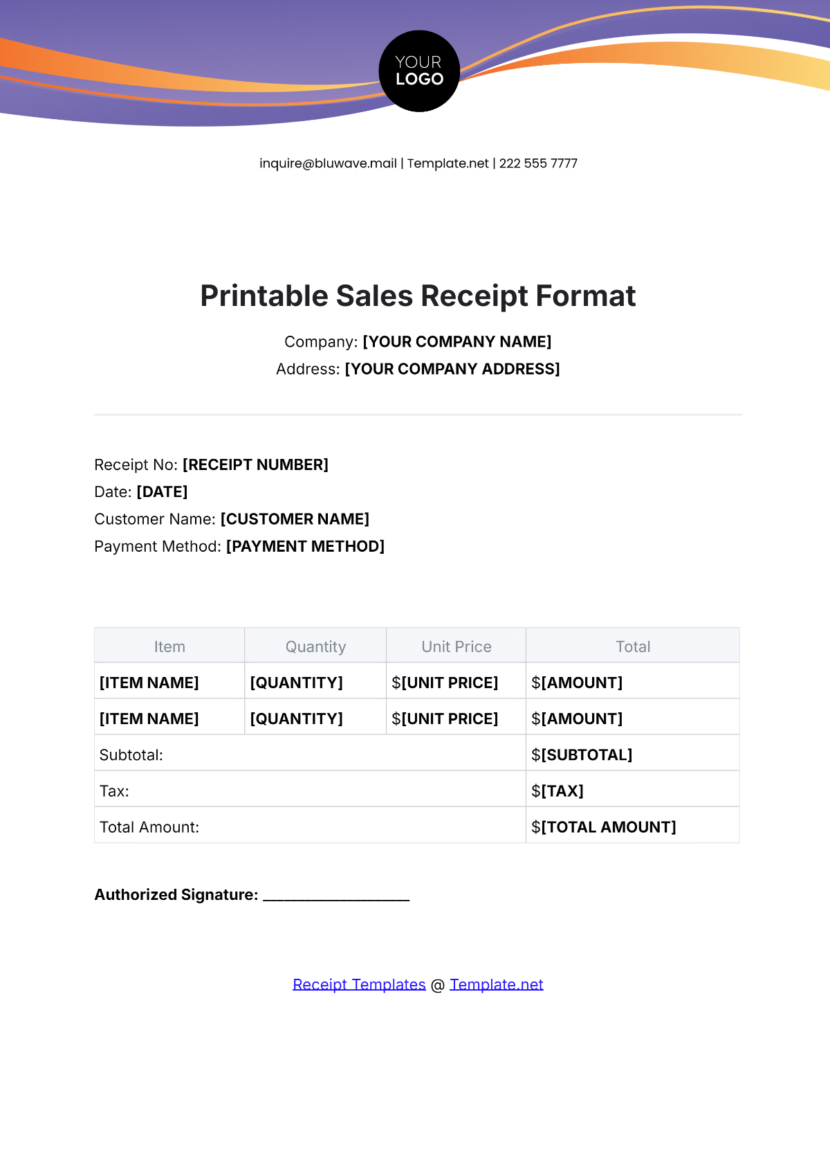 Free Printable Sales Receipt Format Template - Edit Online & Download ...