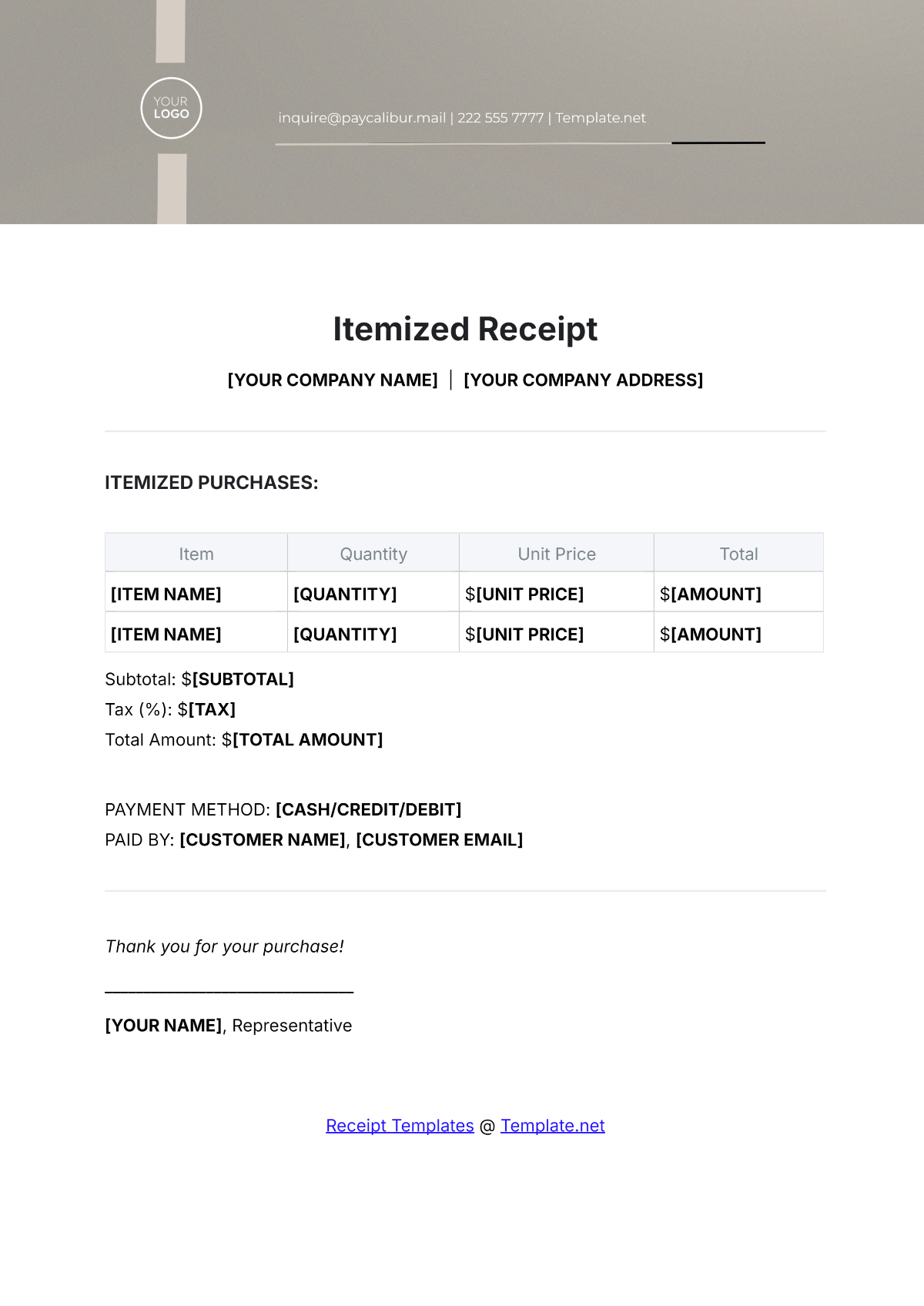 Itemized Receipt Template - Edit Online & Download