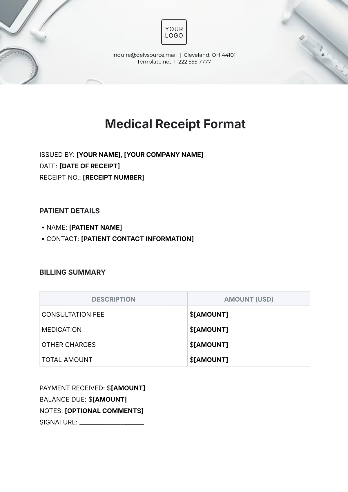 Medical Receipt Format Template - Edit Online & Download