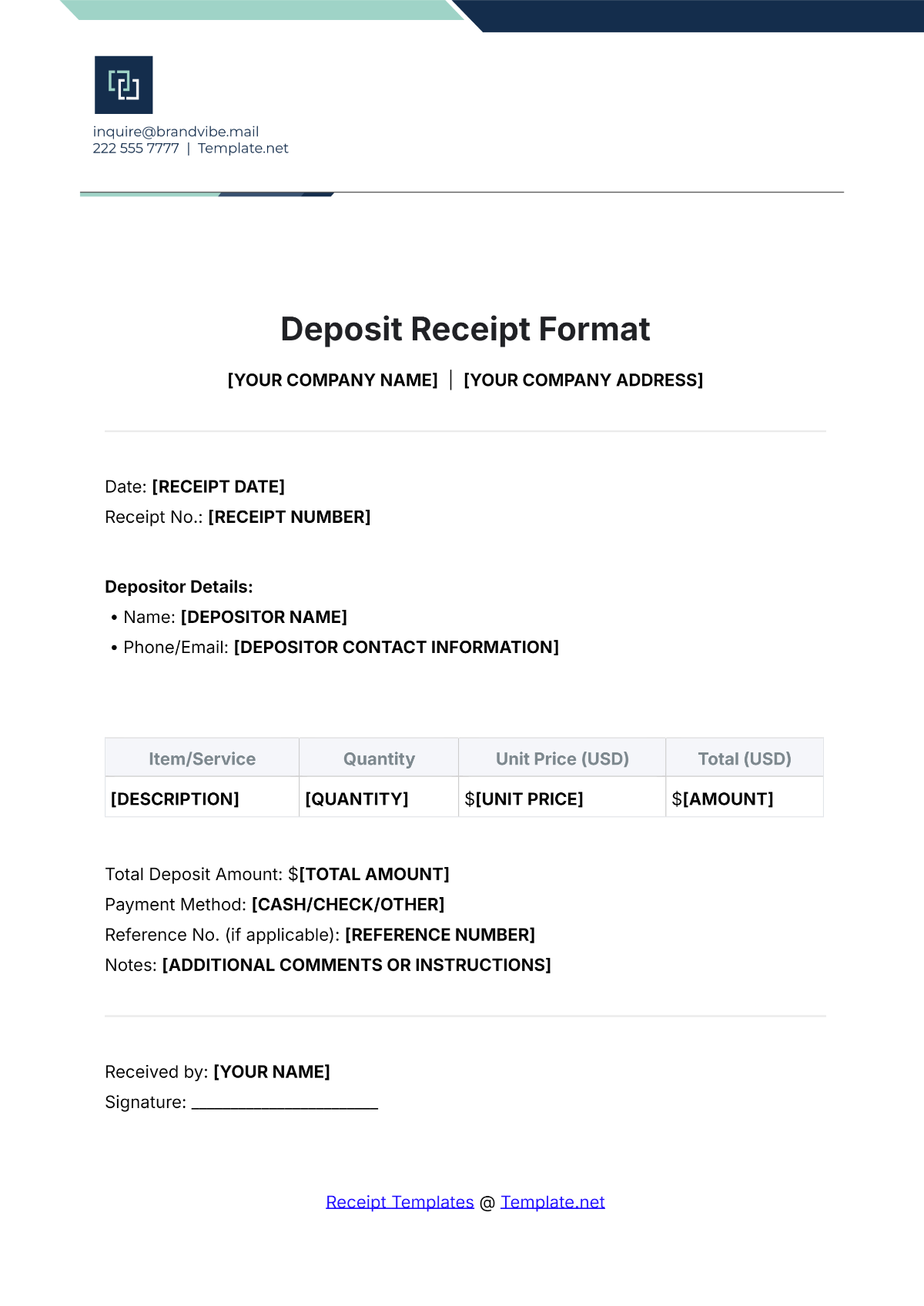 Deposit Receipt Format Template - Edit Online & Download