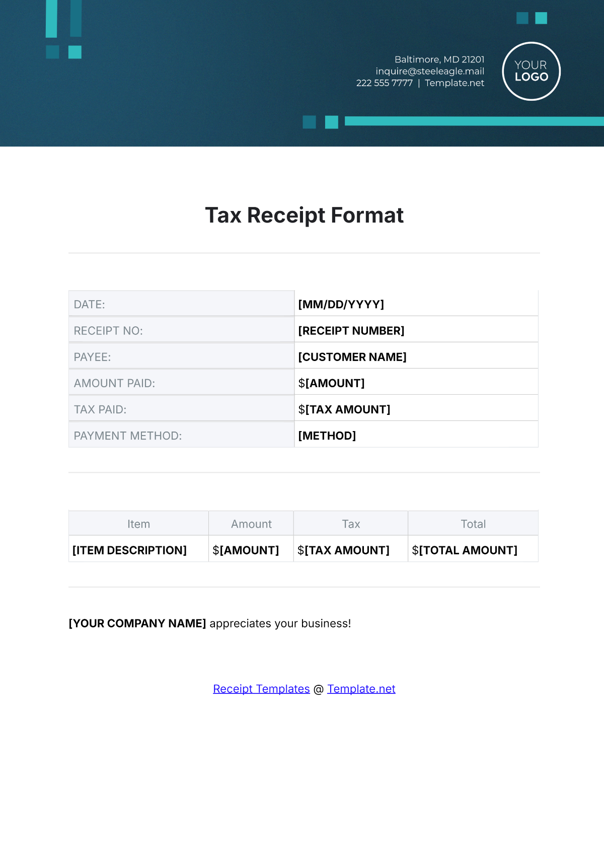 Tax Receipt Format Template - Edit Online & Download