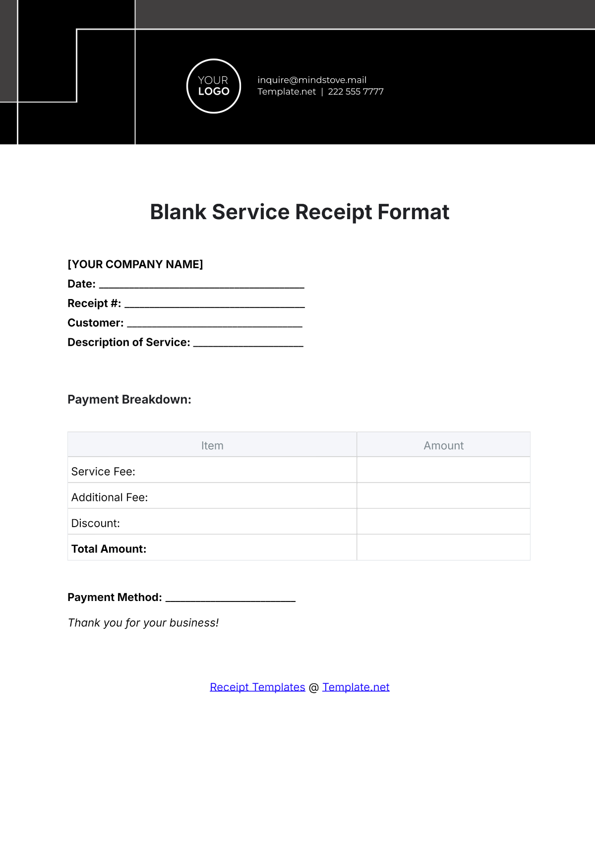 Blank Service Receipt Format Template - Edit Online & Download