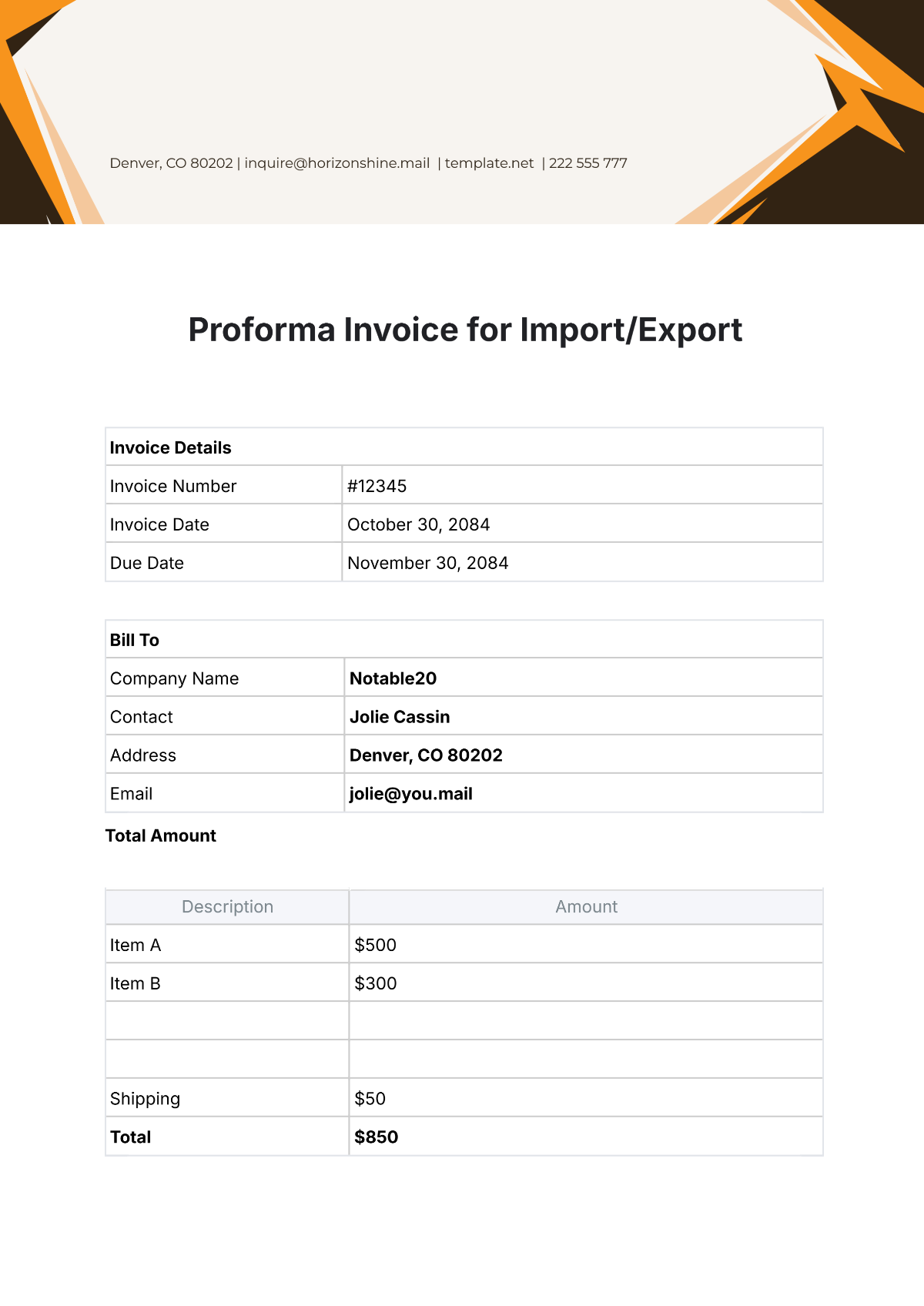 Proforma Invoice for Import/Export Template - Edit Online & Download