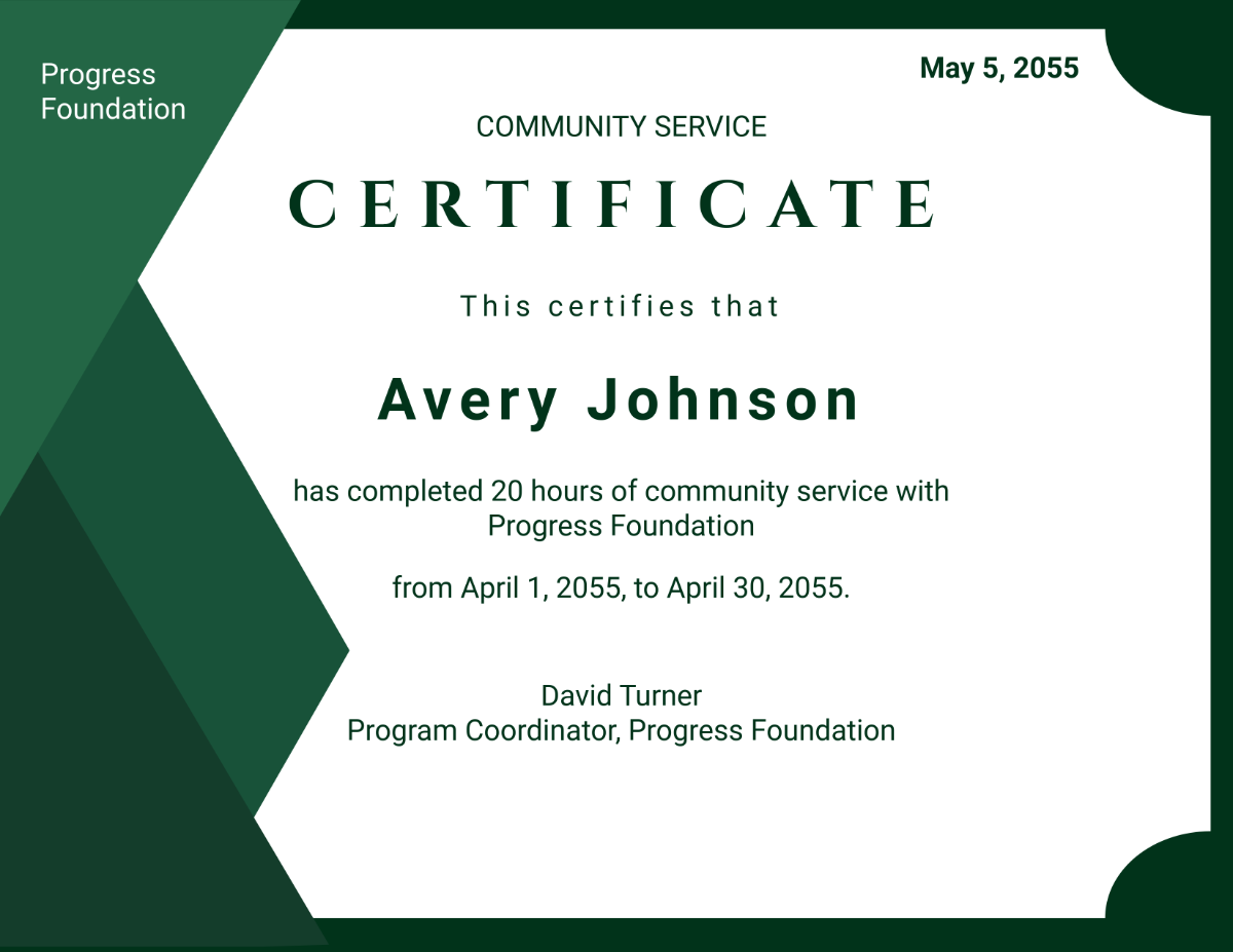 Free Sample Community Service Certificate Template - Edit Online & Download