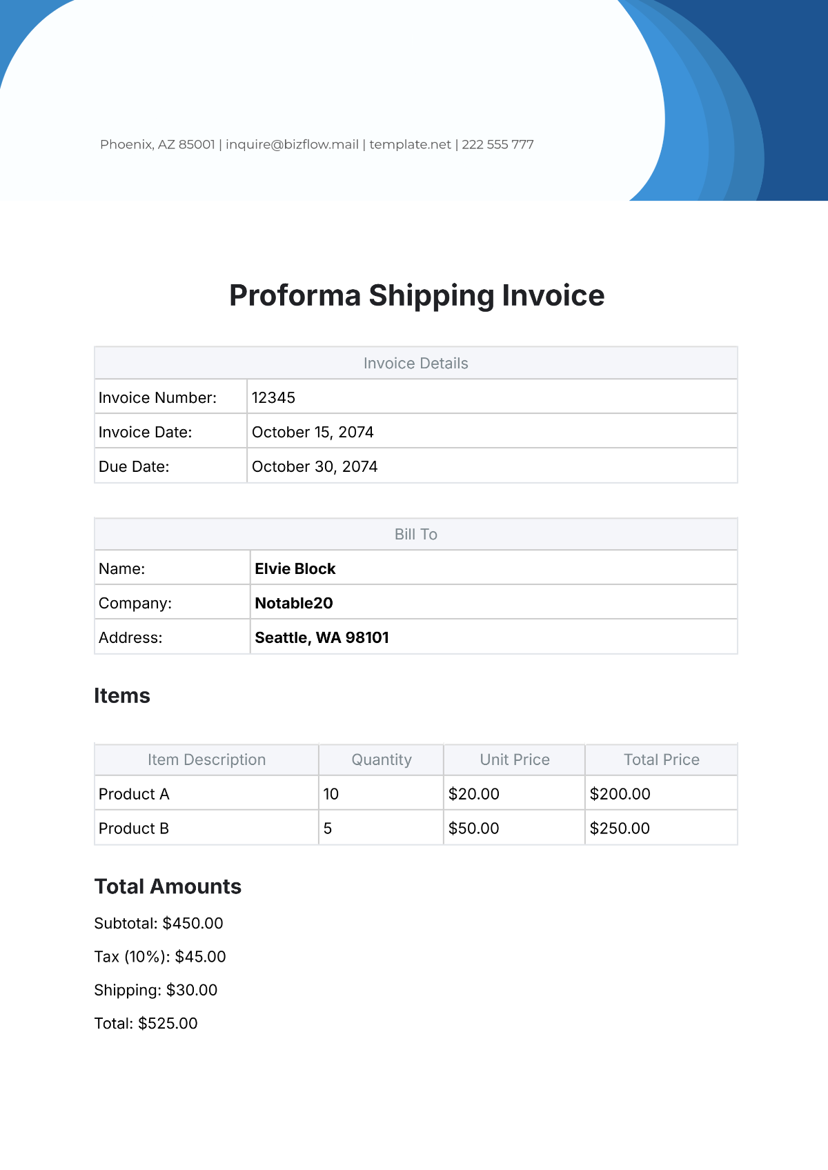 Proforma Shipping Invoice Template - Edit Online & Download