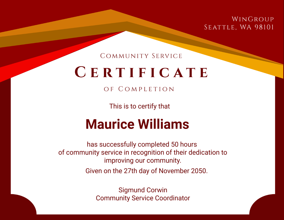 Free Colorful Community Service Certificate Template - Edit Online & Download