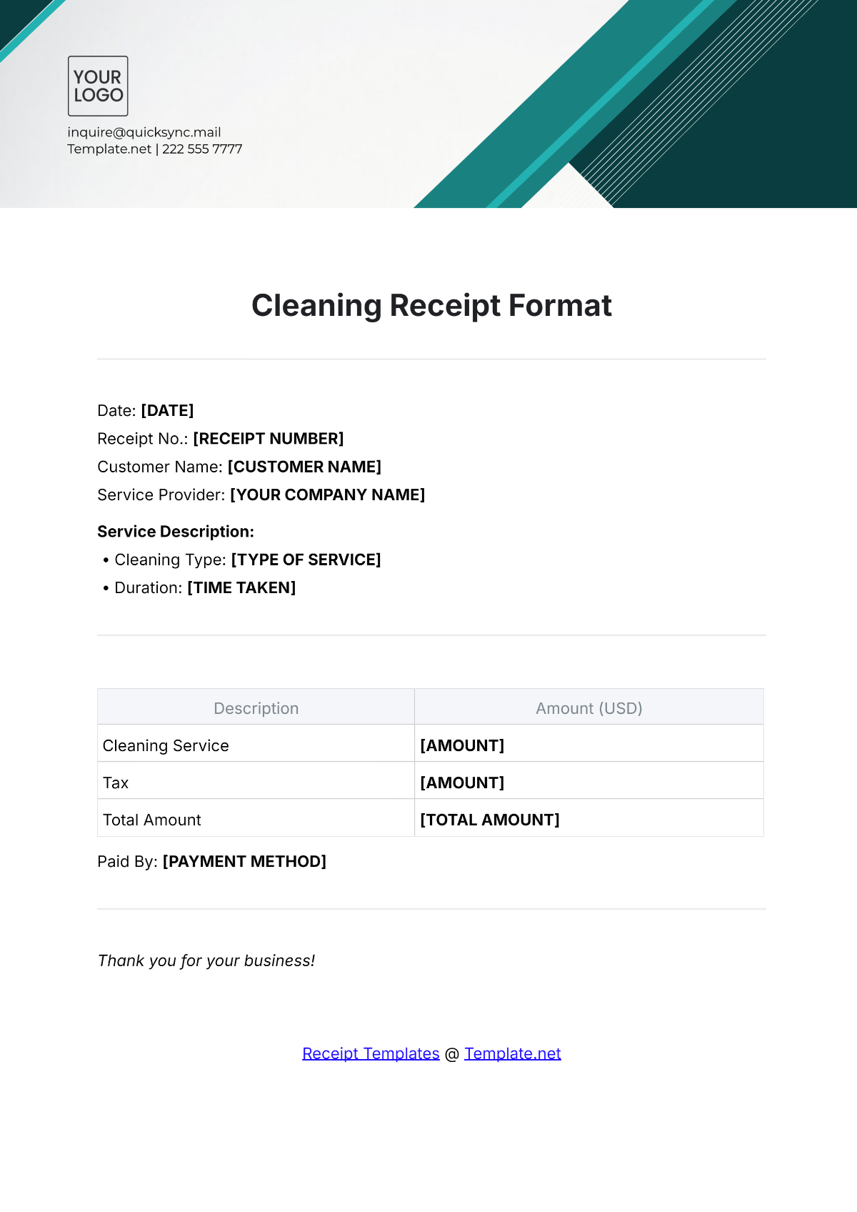 Cleaning Receipt Format Template - Edit Online & Download