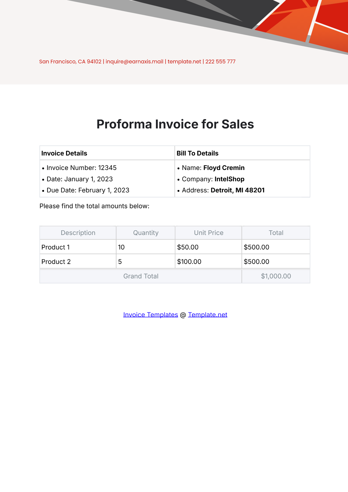 Proforma Invoice for Sales Template - Edit Online & Download