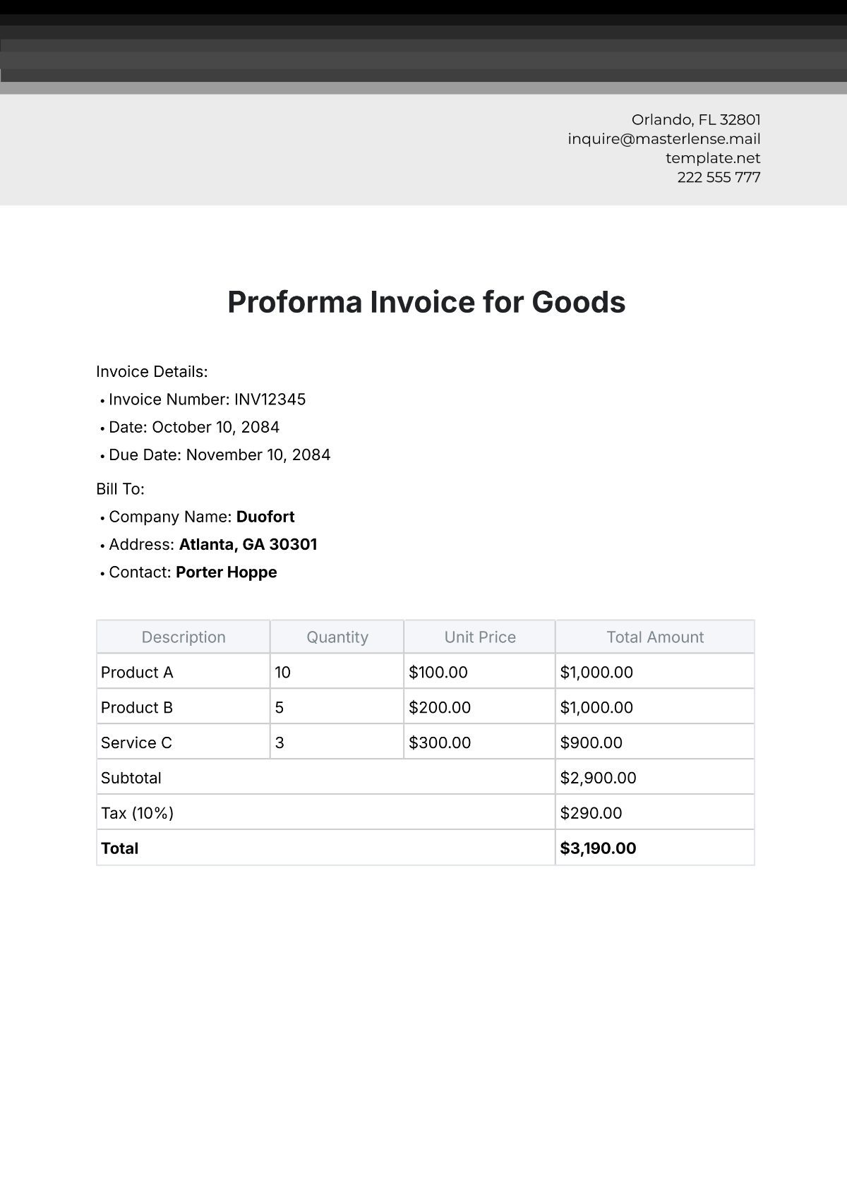 Proforma Invoice for Goods Template - Edit Online & Download