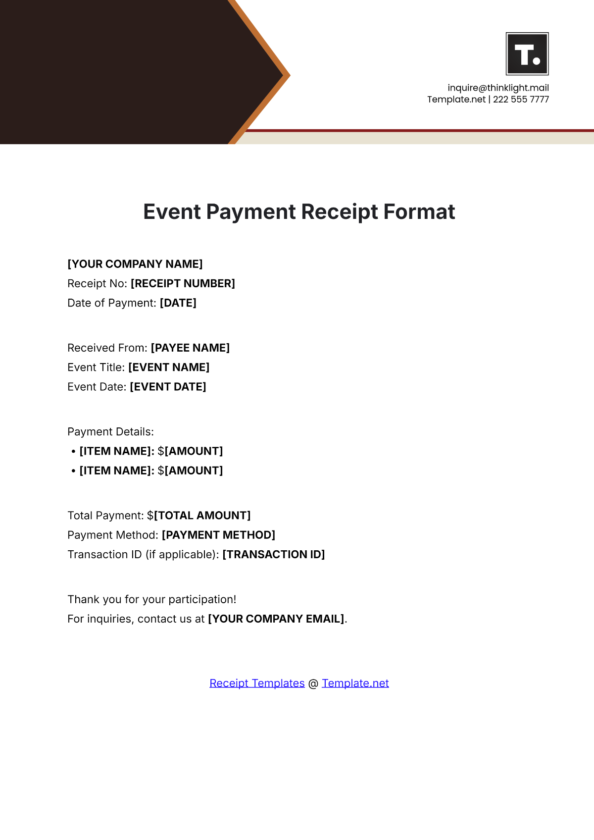 Event Payment Receipt Format Template - Edit Online & Download