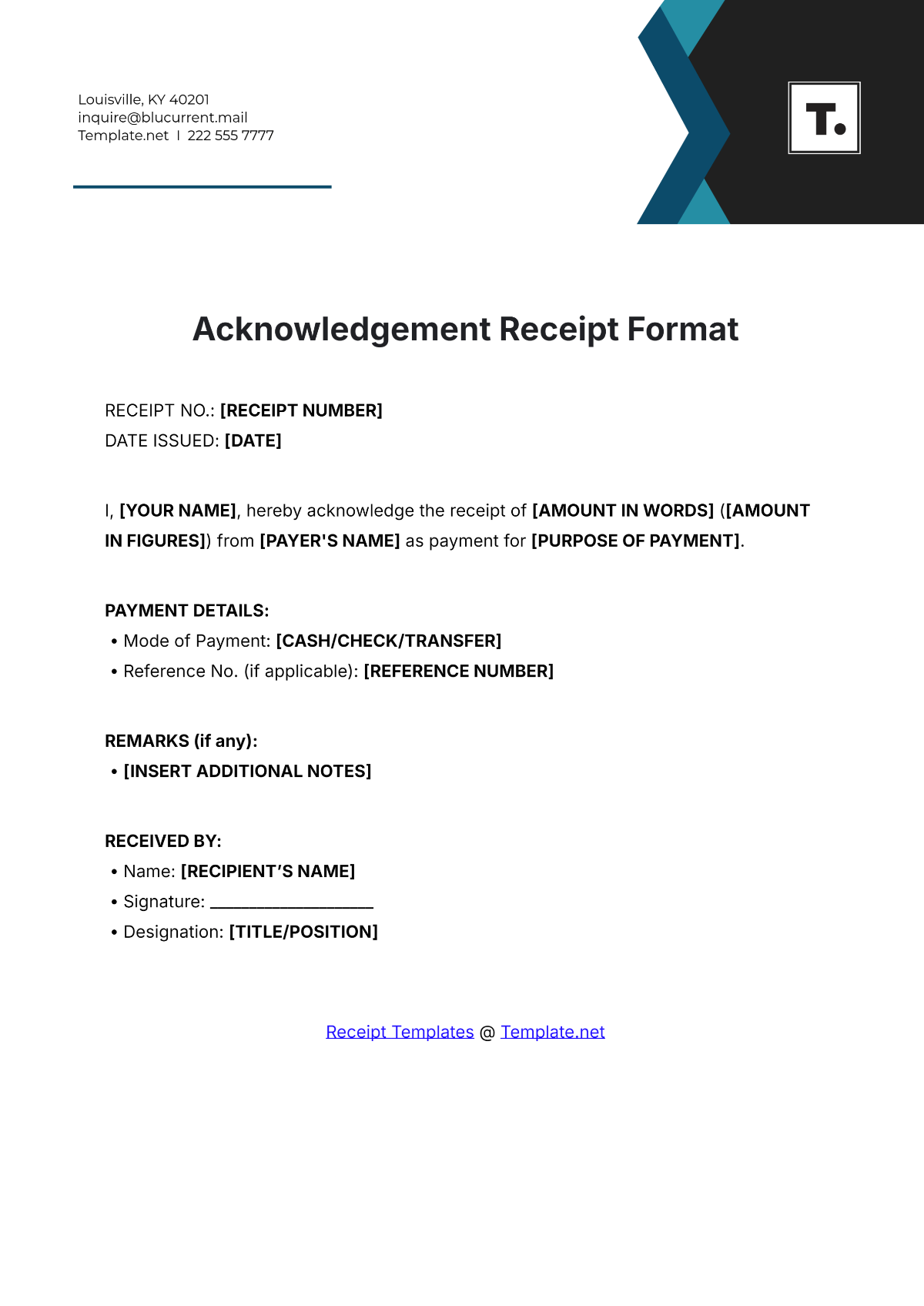 Acknowledgement Receipt Format Template - Edit Online & Download