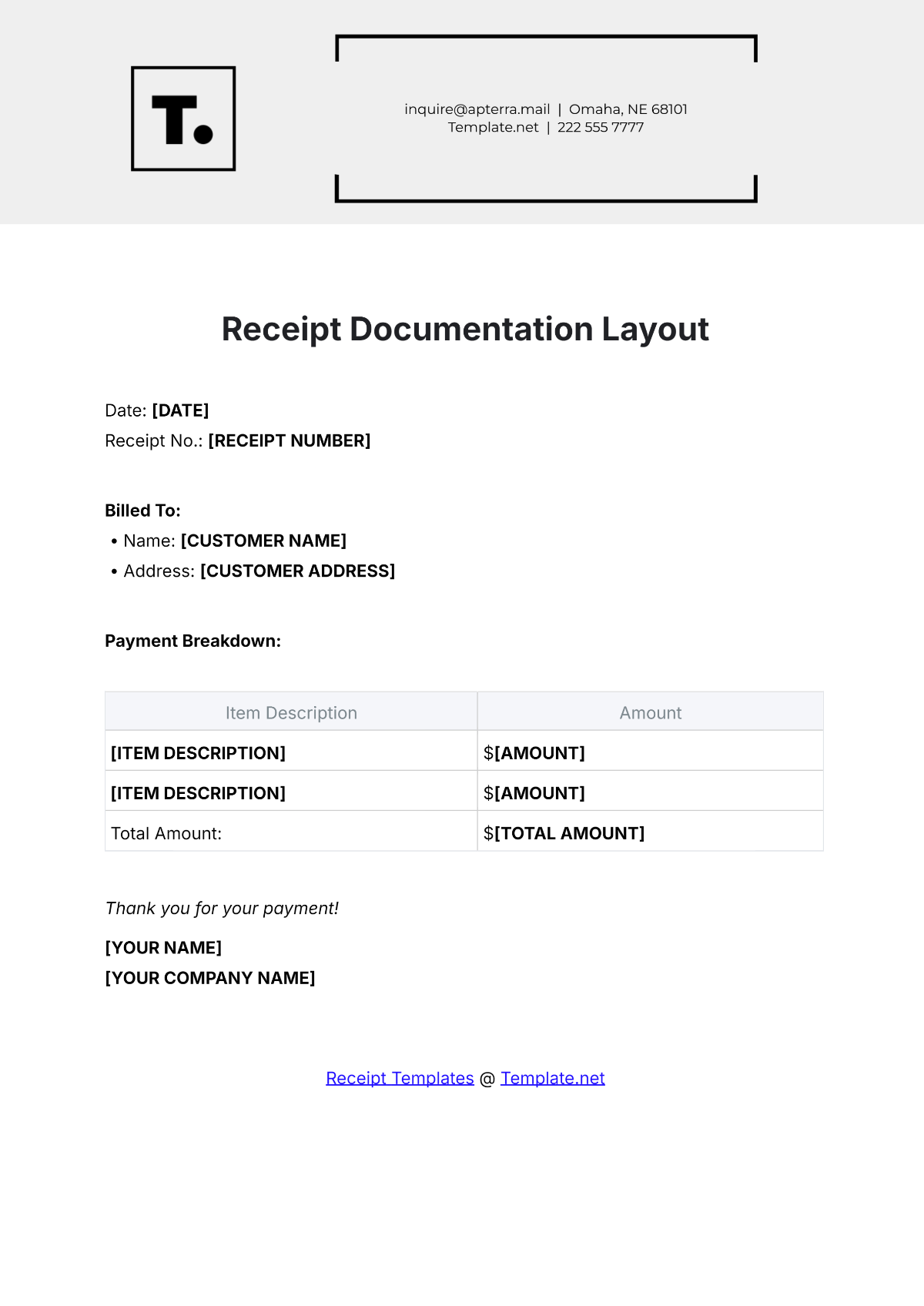 Receipt Documentation Layout Template - Edit Online & Download